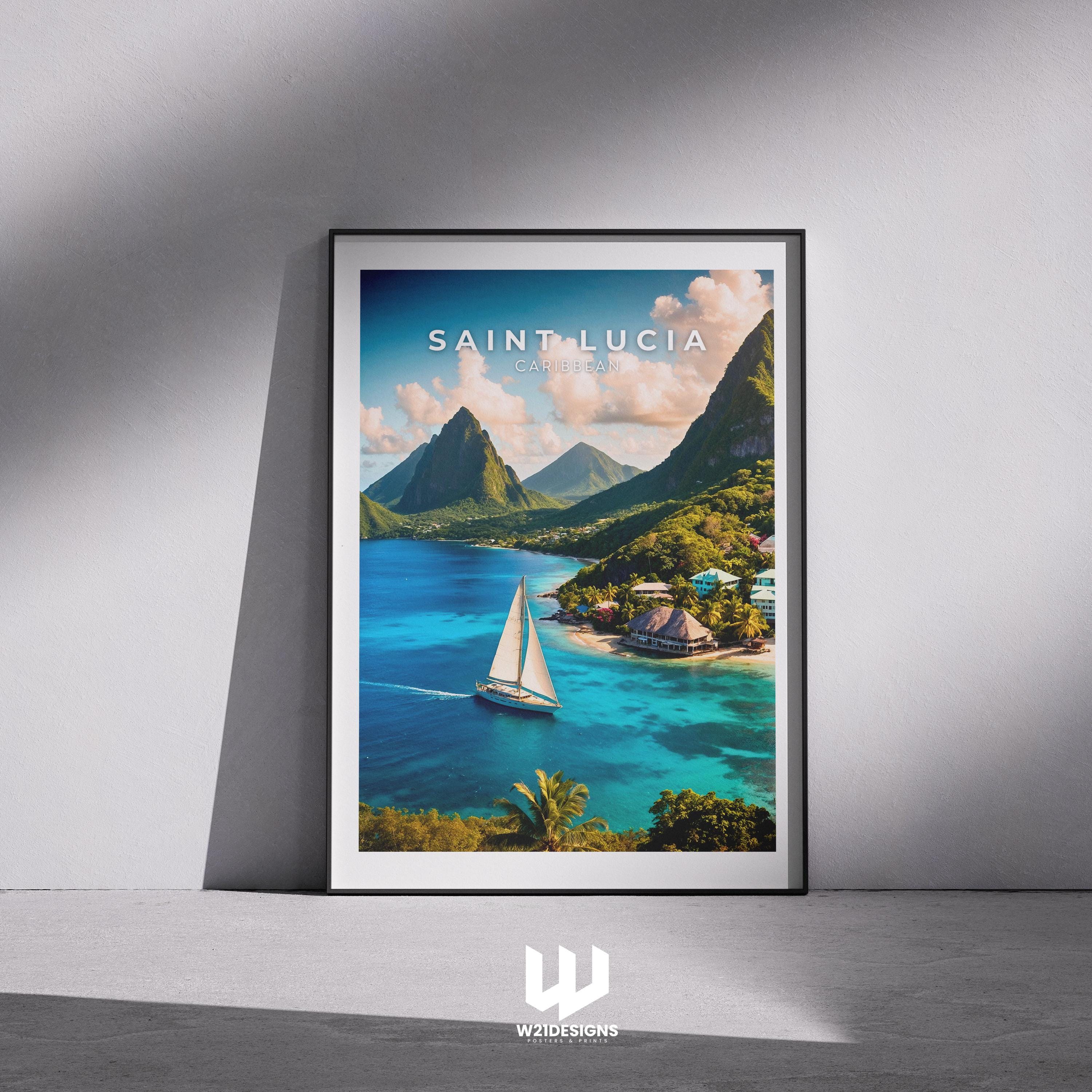 Saint Lucia Travel Poster: Caribbean Island Paradise Art Print
