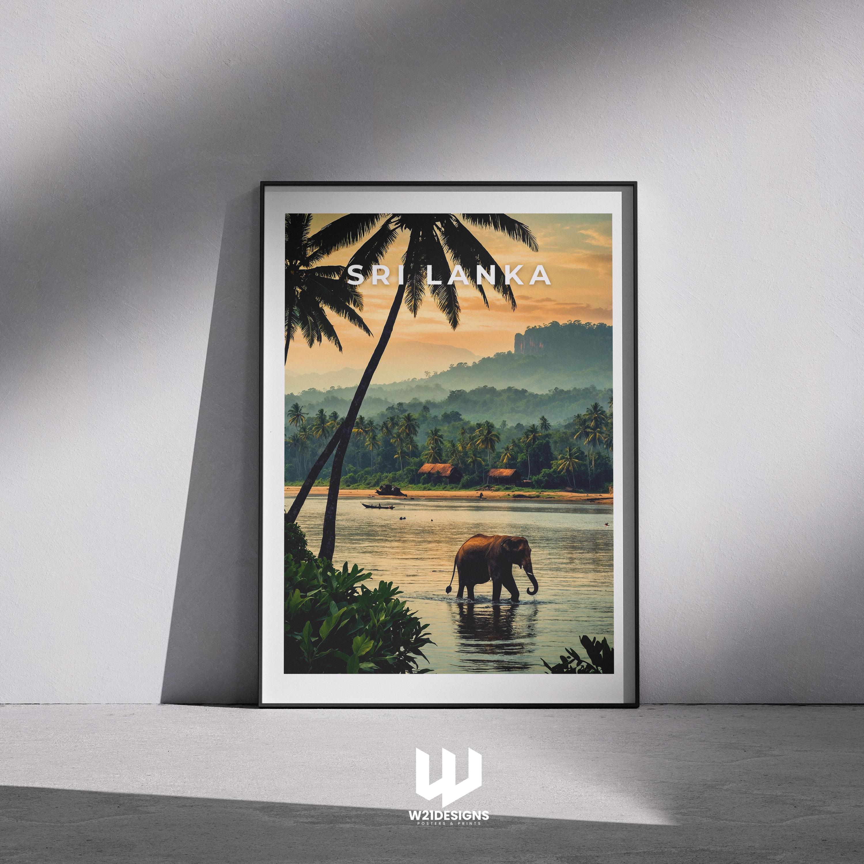 Sri Lanka Elephant Travel Poster: Tropical Landscape Art Print