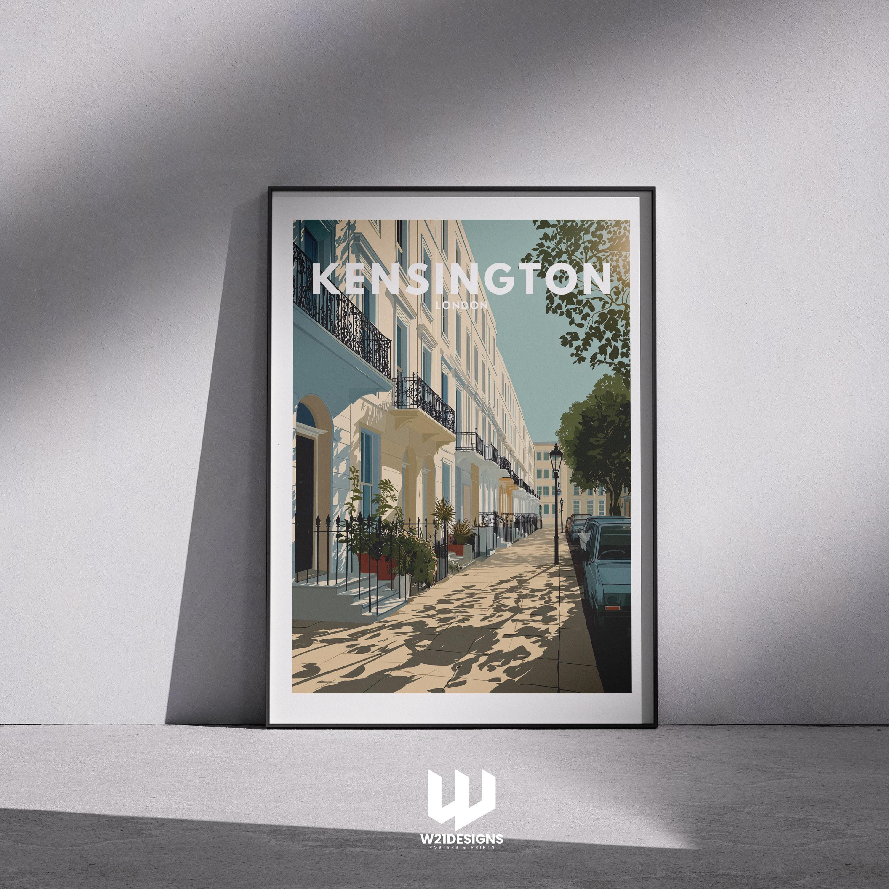 Kensington London Travel Poster | Elegant Townhouse Wall Art | Minimal Vintage Print