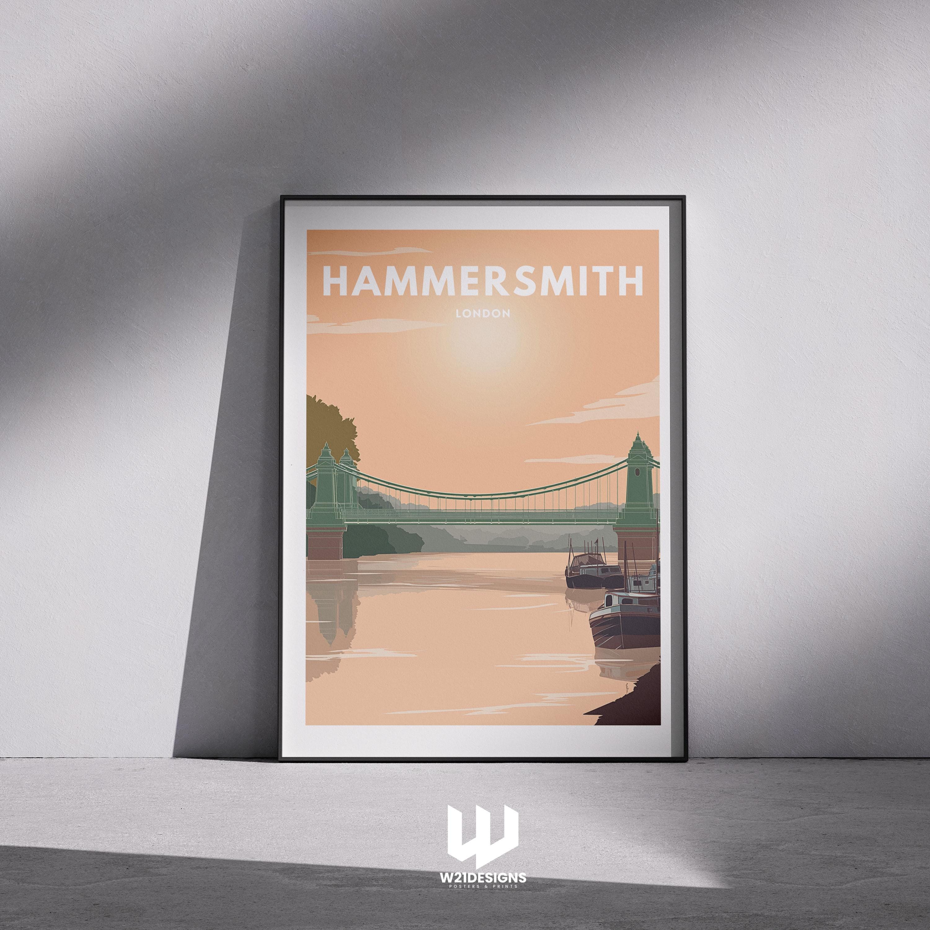 Hammersmith London Travel Poster | Hammersmith Bridge Print | Vintage Thames Wall Art