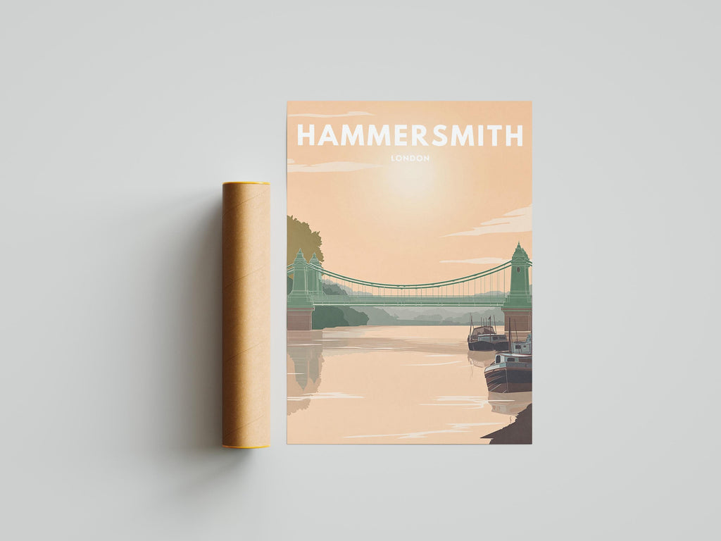 Hammersmith London Travel Poster | Hammersmith Bridge Print | Vintage Thames Wall Art