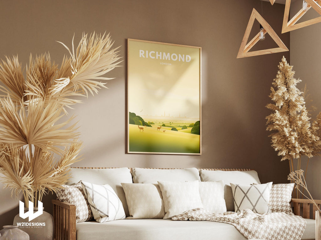 Richmond London Travel Poster | Richmond Park Wall Art | Minimal Skyline Landscape Print