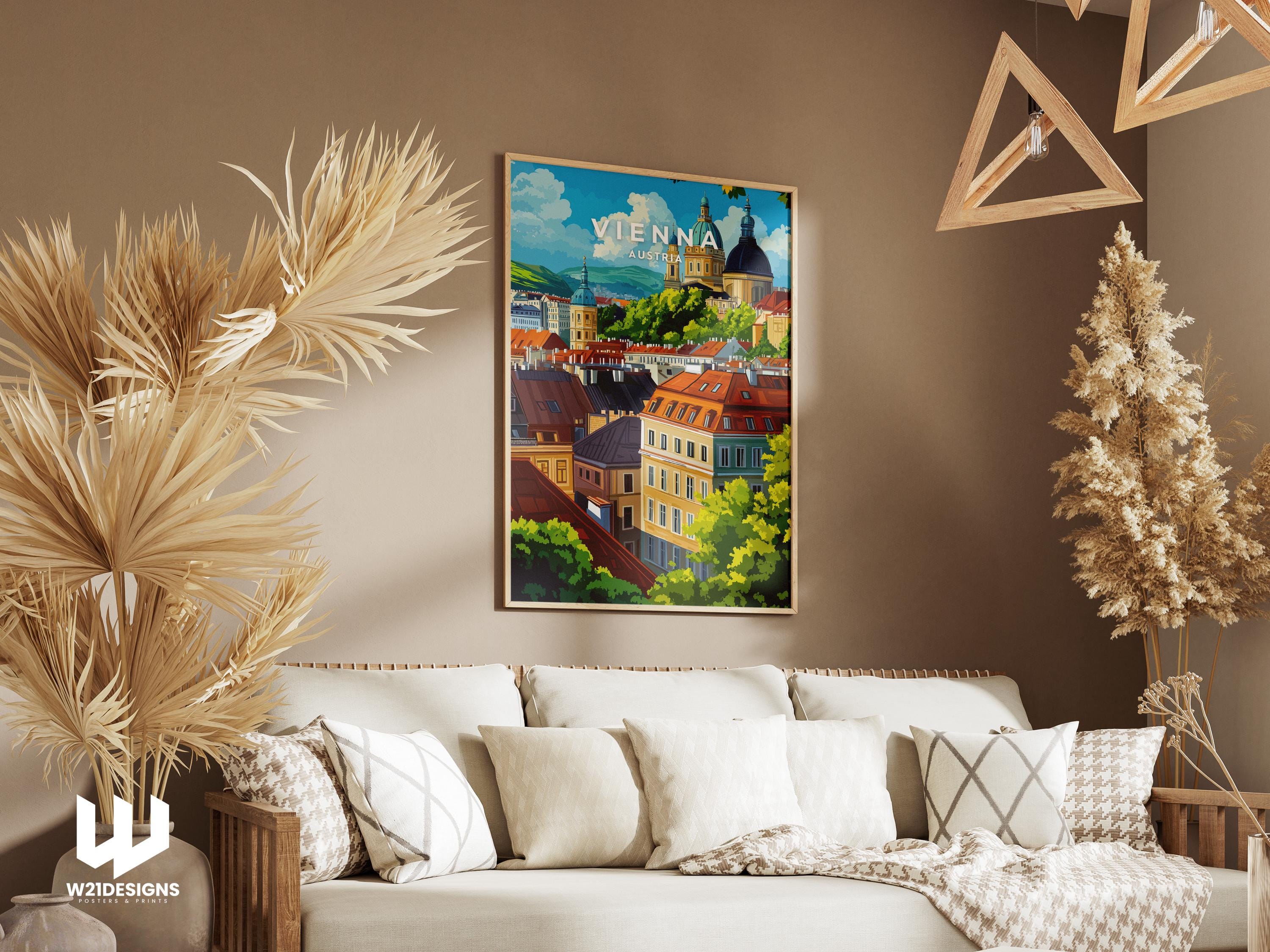 Vienna Travel Illustration: Austria City Poster, European Wall Art, Home Decor Gift, Framed Print