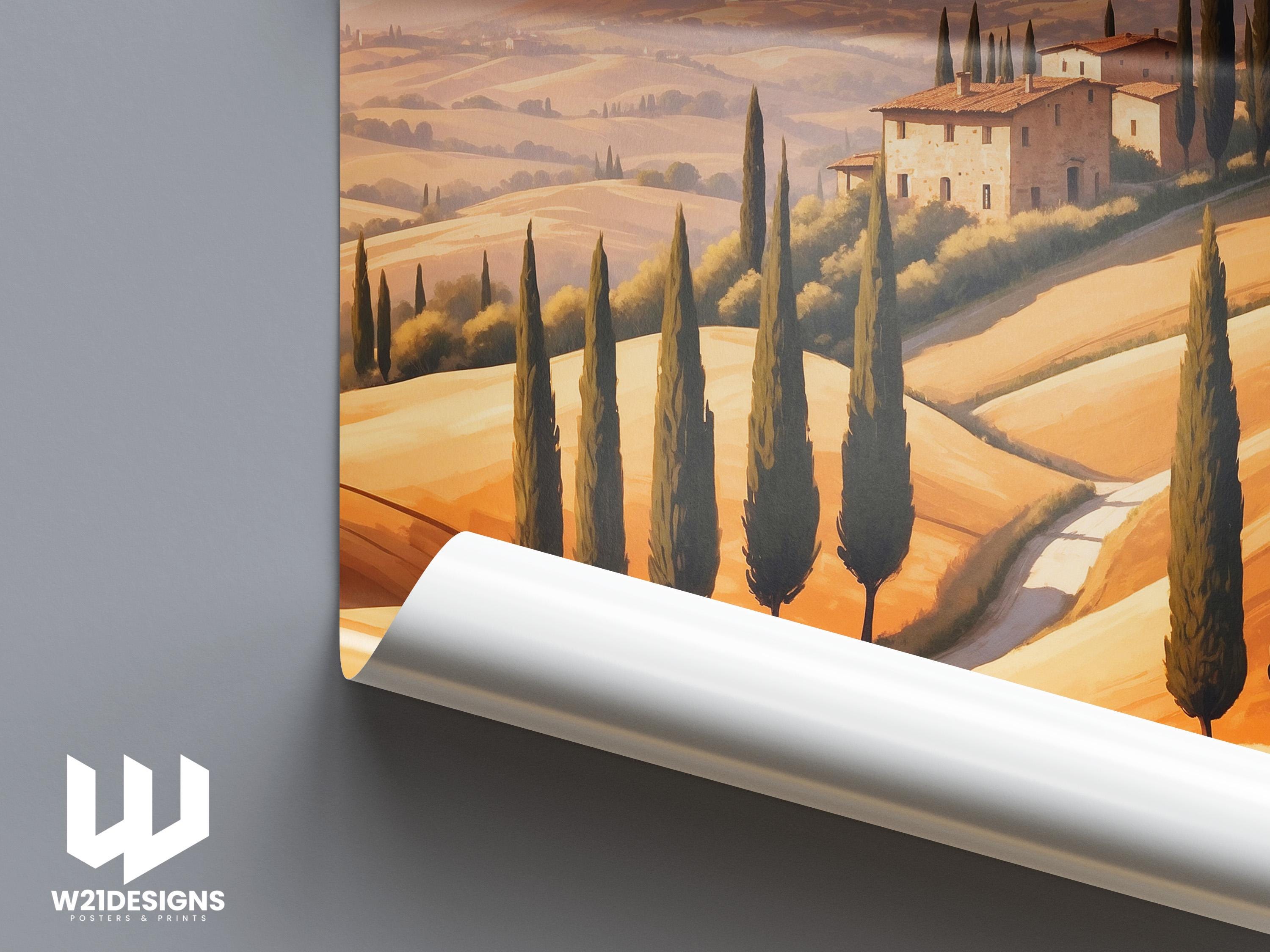 Tuscany Print: Golden Hills, Italy Travel Poster