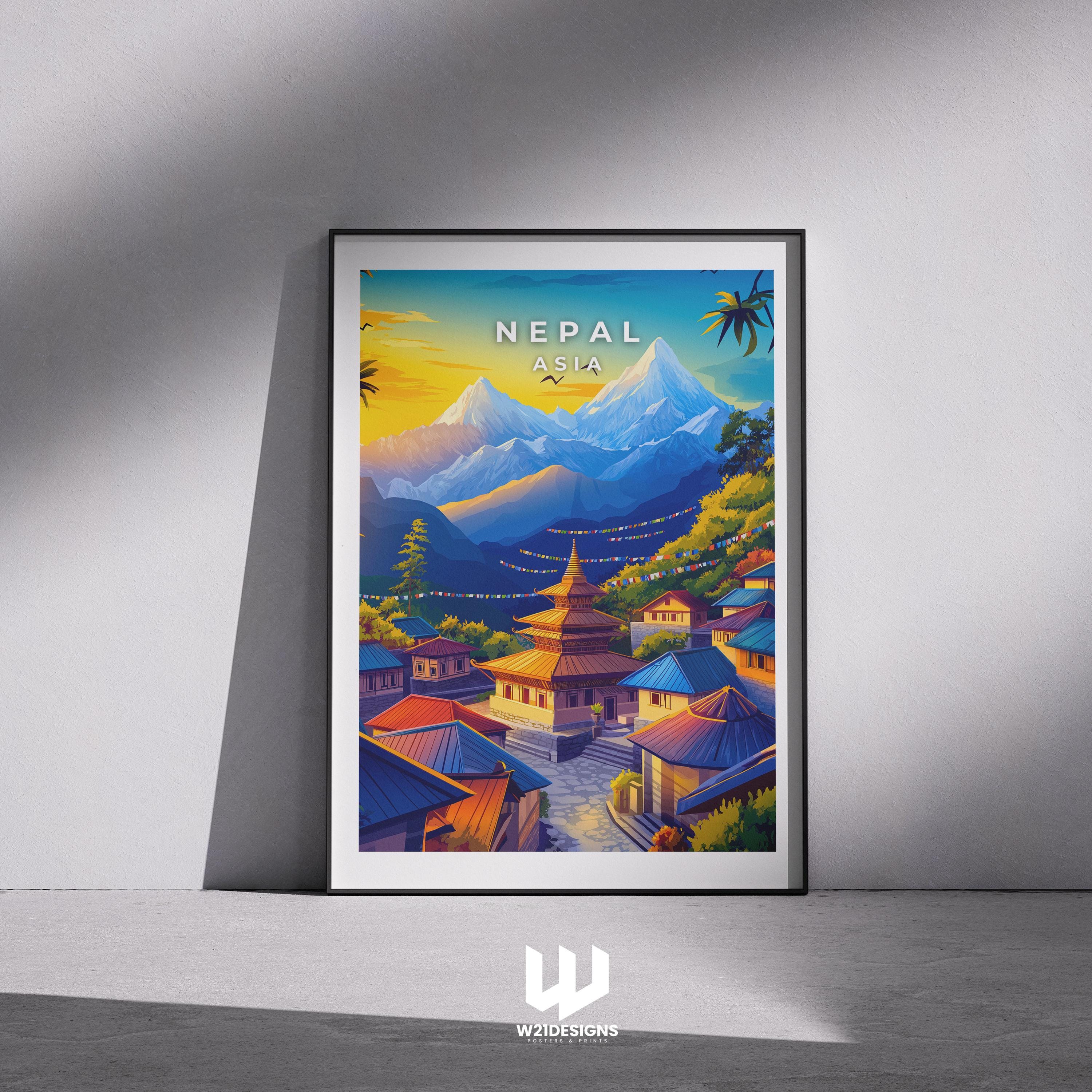 Nepal Travel Poster: Vintage Himalayan Landscape Art Print