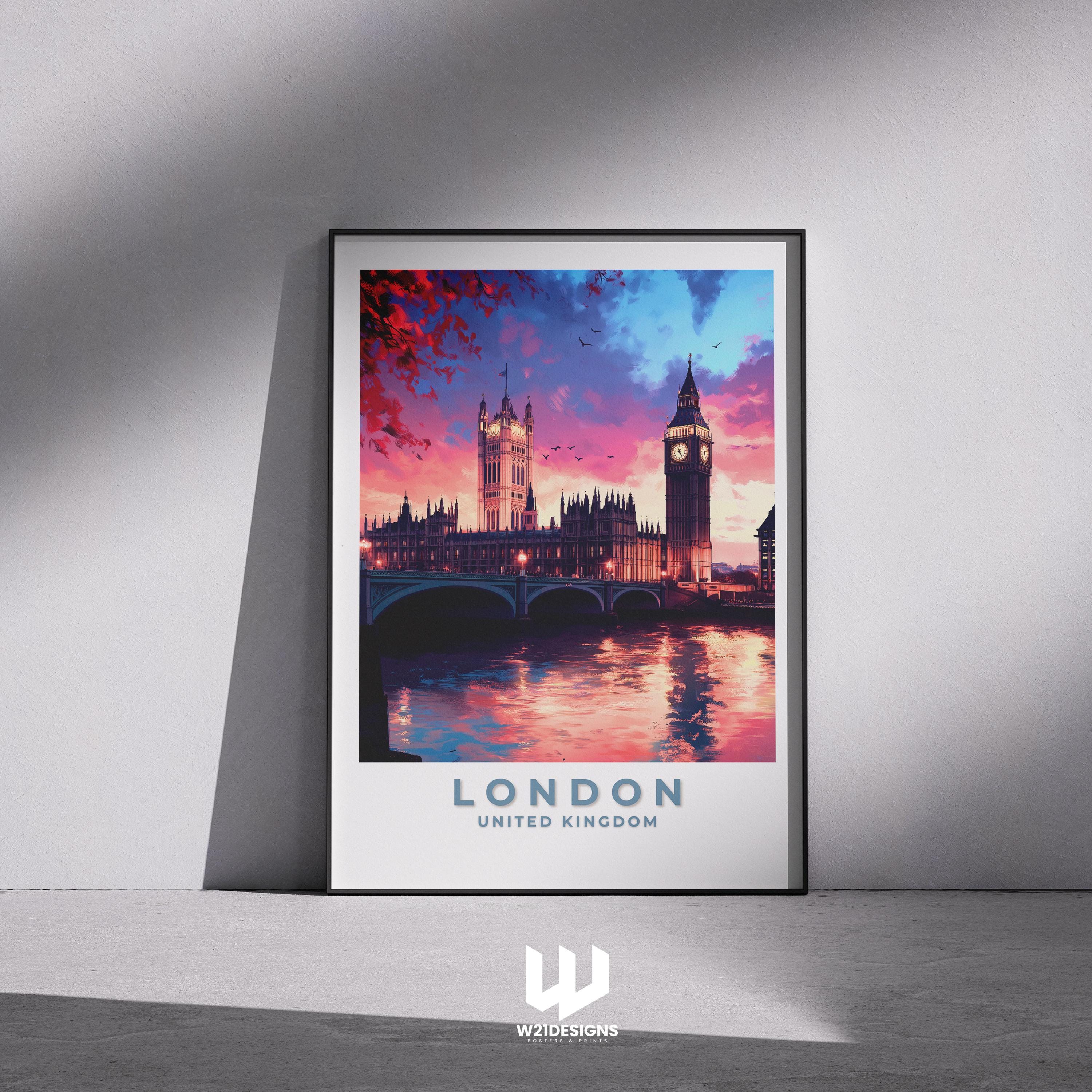 London Skyline Poster: Big Ben & Westminster Bridge Art Print