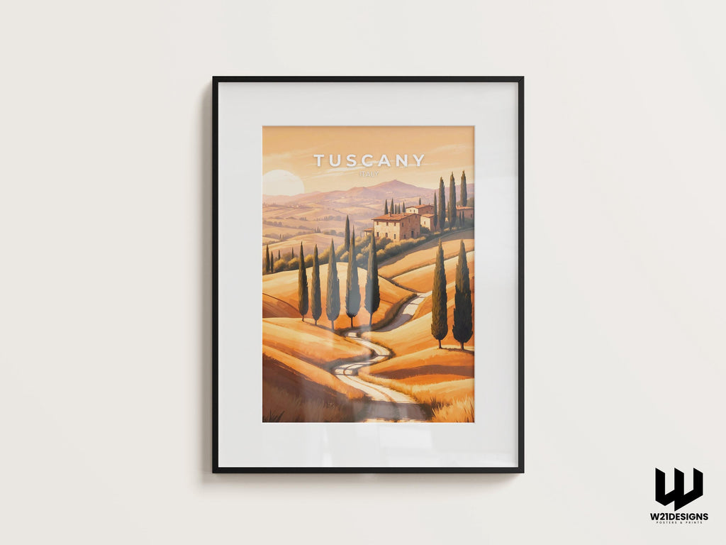Tuscany Print: Golden Hills, Italy Travel Poster