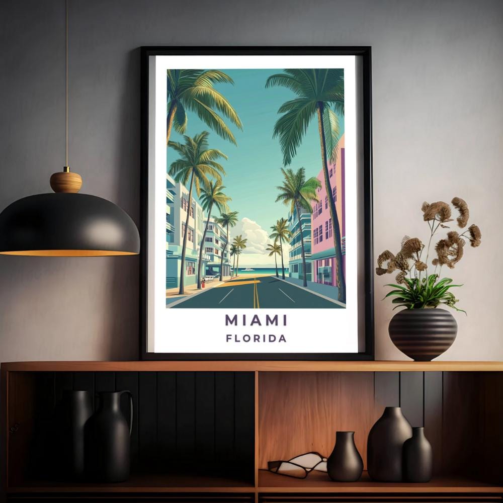 Miami Travel Poster: Vintage Art Deco South Beach Print