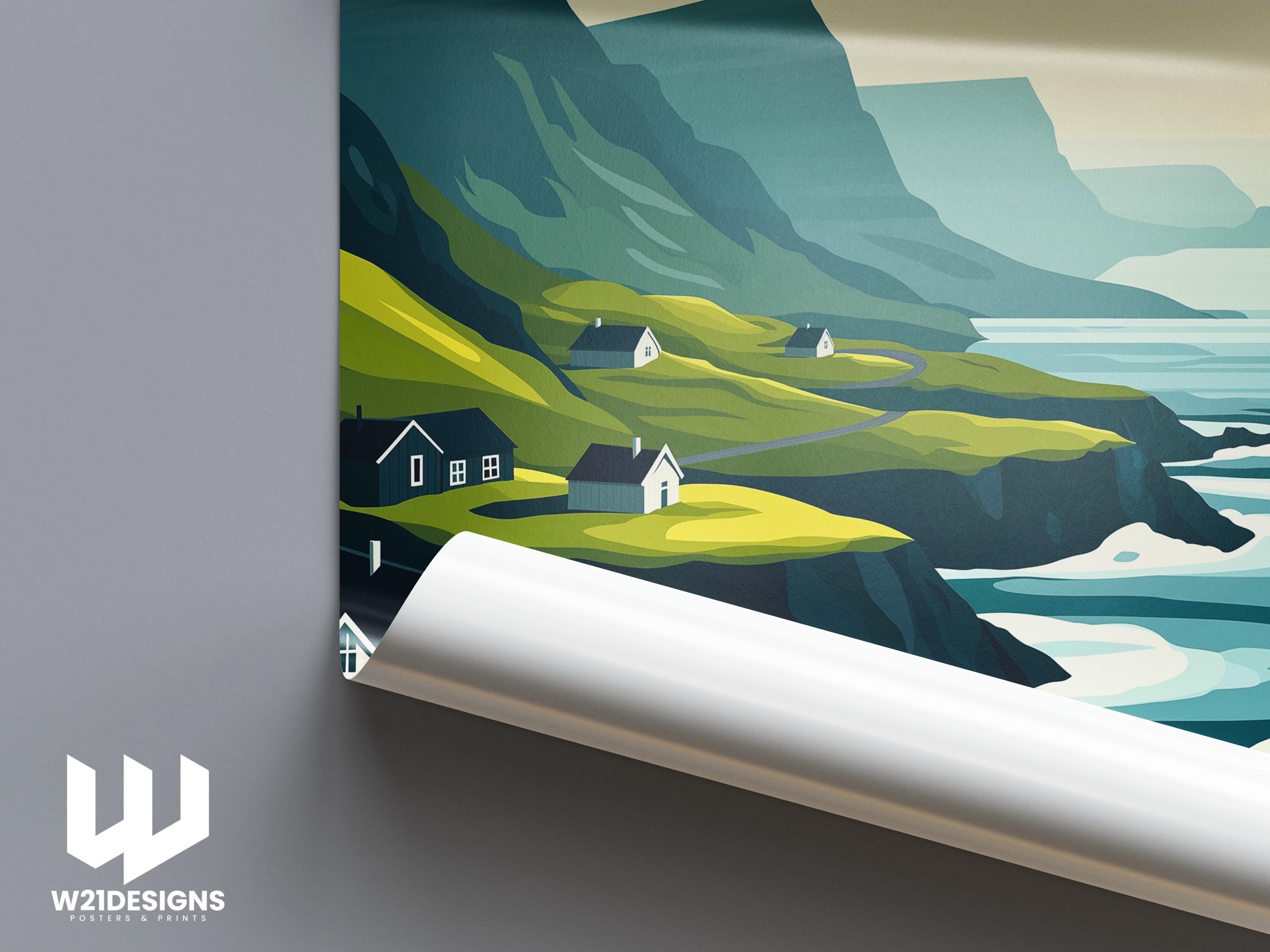 Faroe Islands Travel Poster: Nordic Coastal Art Print