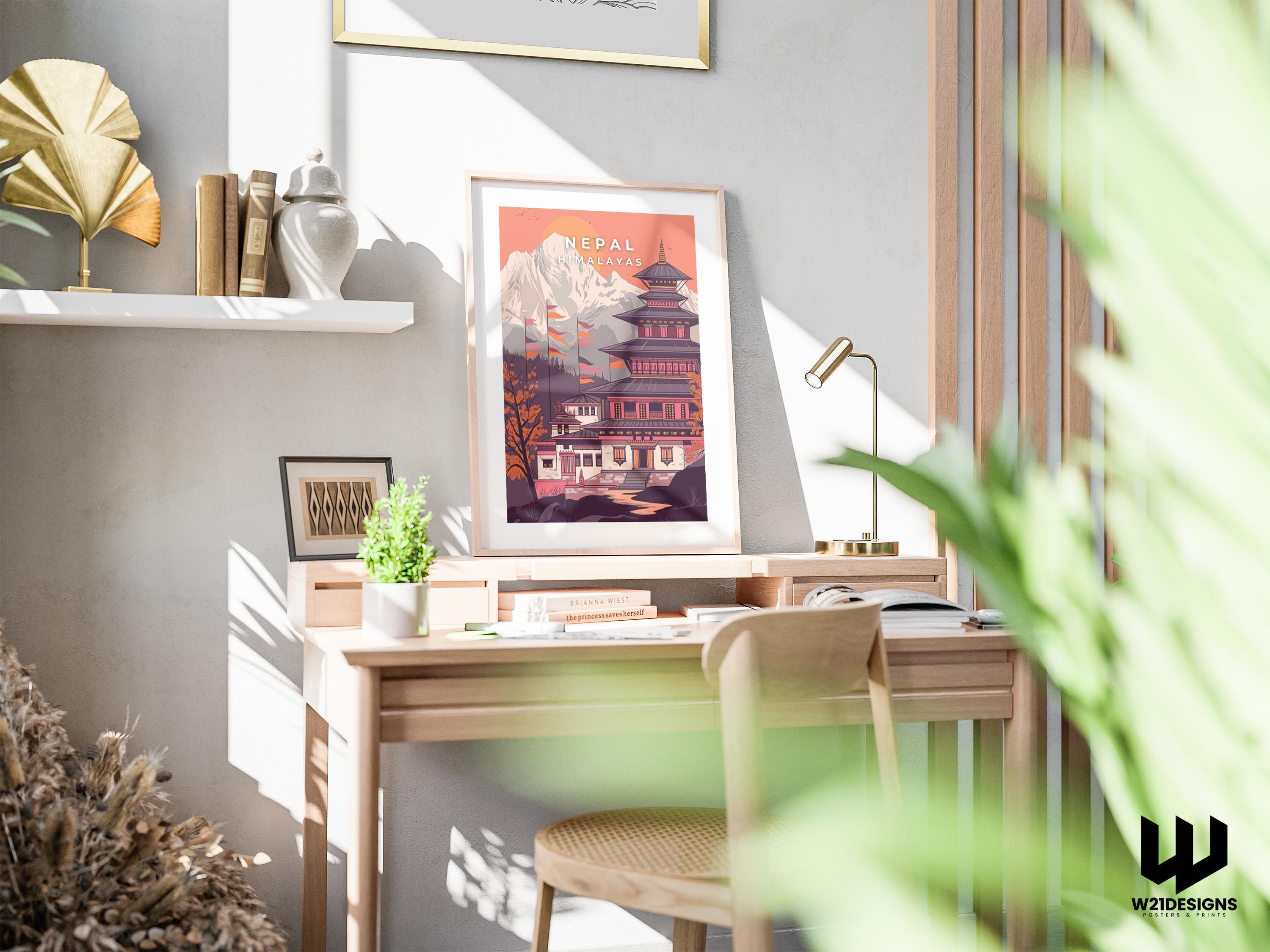 Nepal Travel Poster: Himalayan Temple Art Print