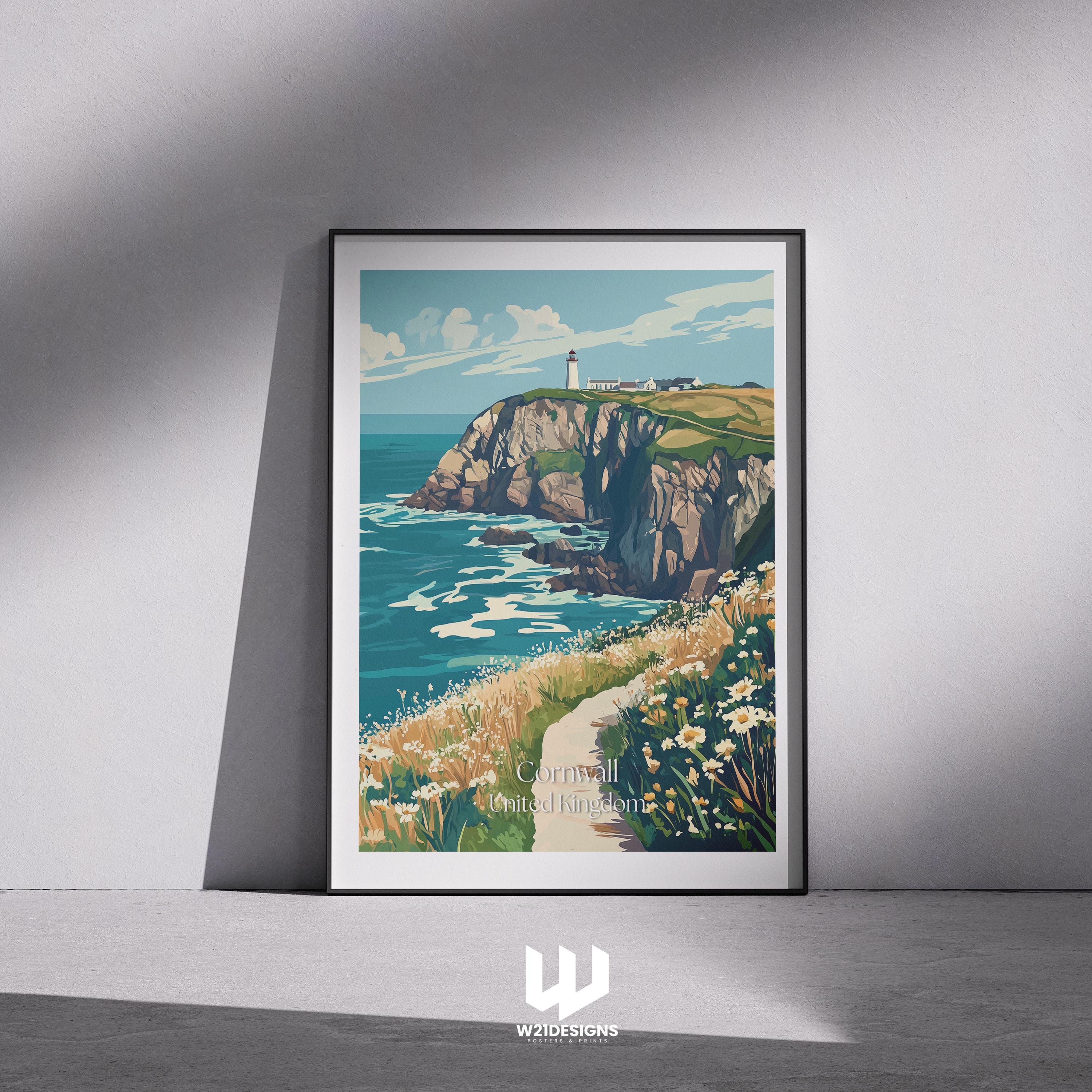 Cornwall Coastal Path Vintage Travel Poster: Scenic Cliffside Art