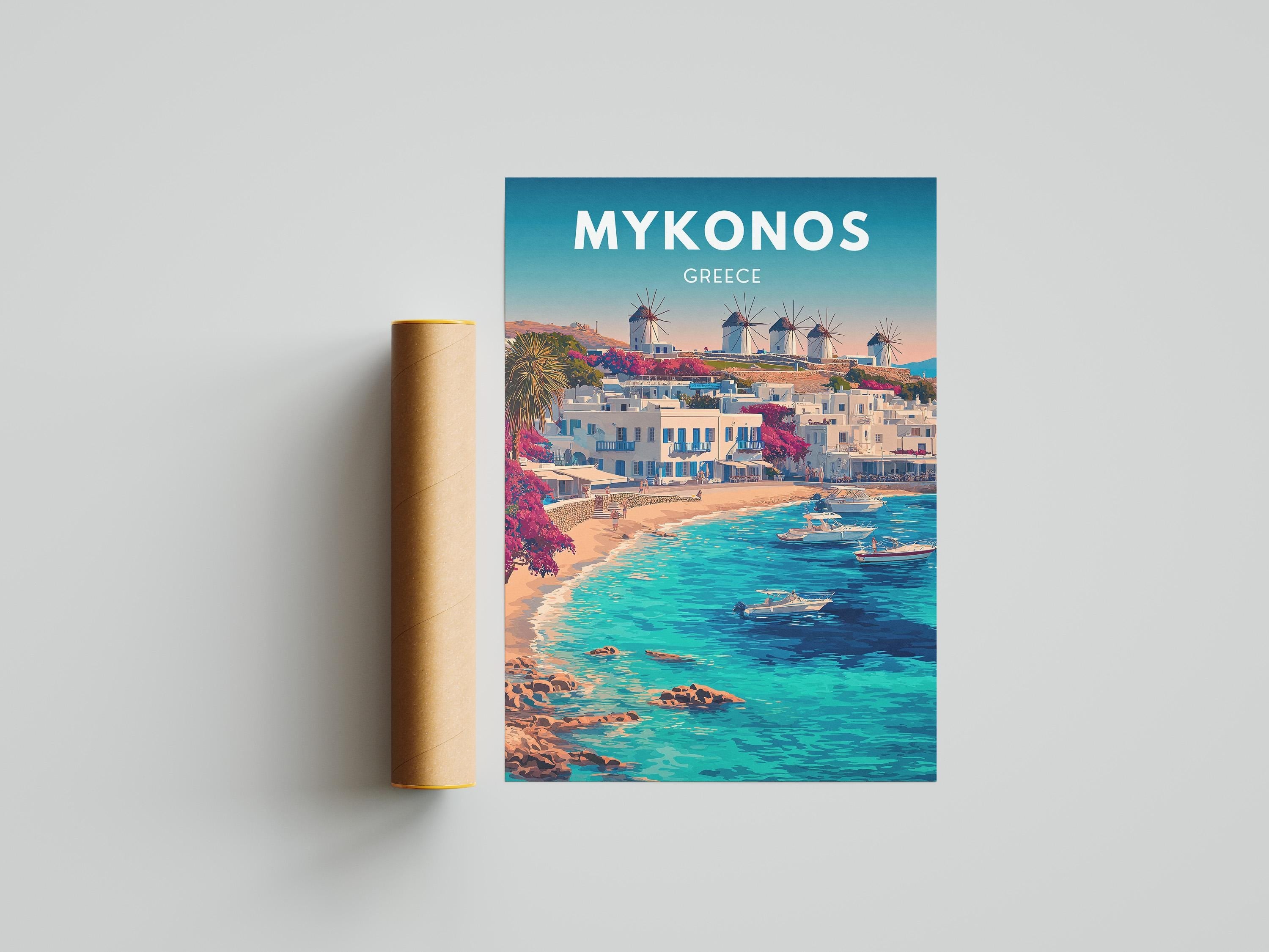 Mykonos Greece Travel Poster: Aegean Island Art Print