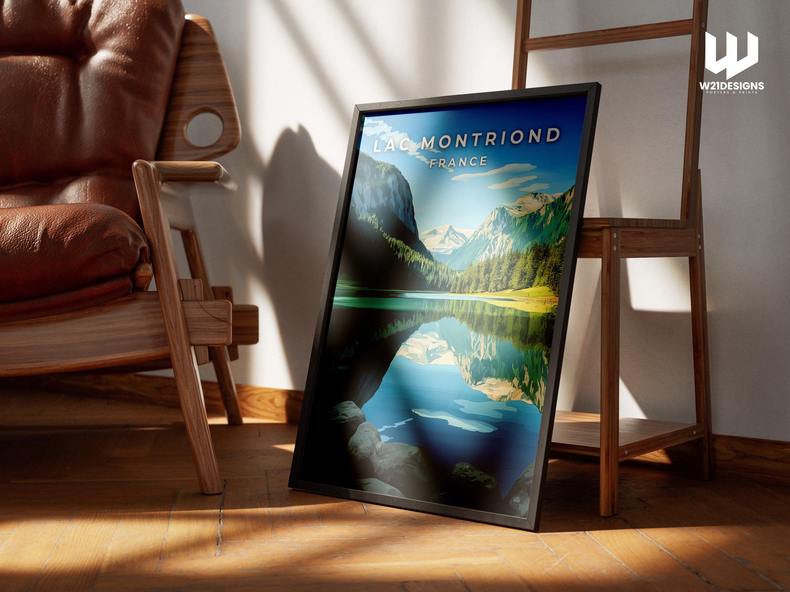 Lac de Montriond France Travel Poster: Vintage Alpine Lake Art