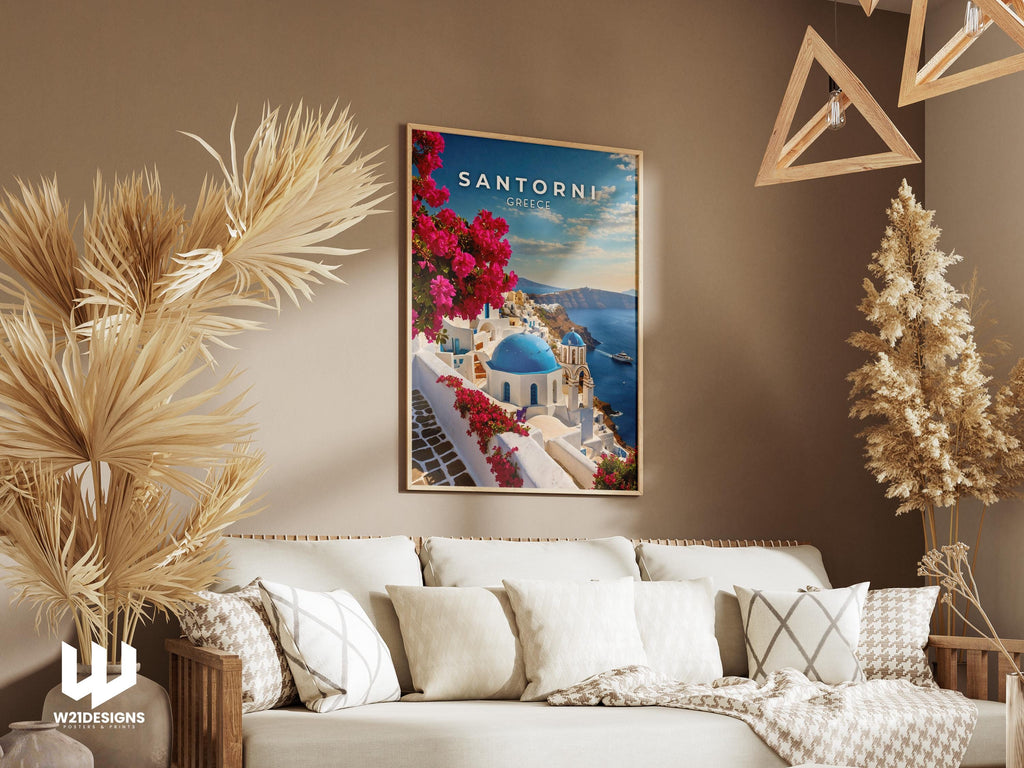 Santorini Greece Travel Print: Aegean Sea, Mediterranean Wall Art