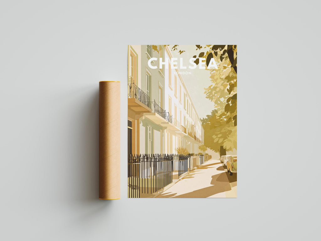 Chelsea London Travel Poster Print | Vintage Townhouse Wall Art | Minimal London Street Illustration