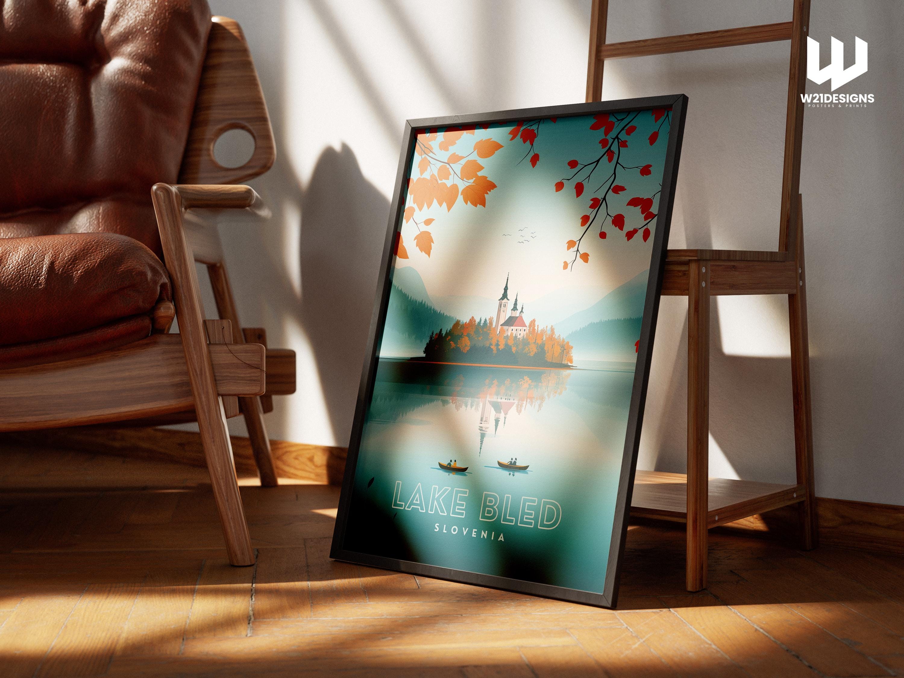 Lake Bled Print: Slovenia Travel Poster, Alpine Landscape Art