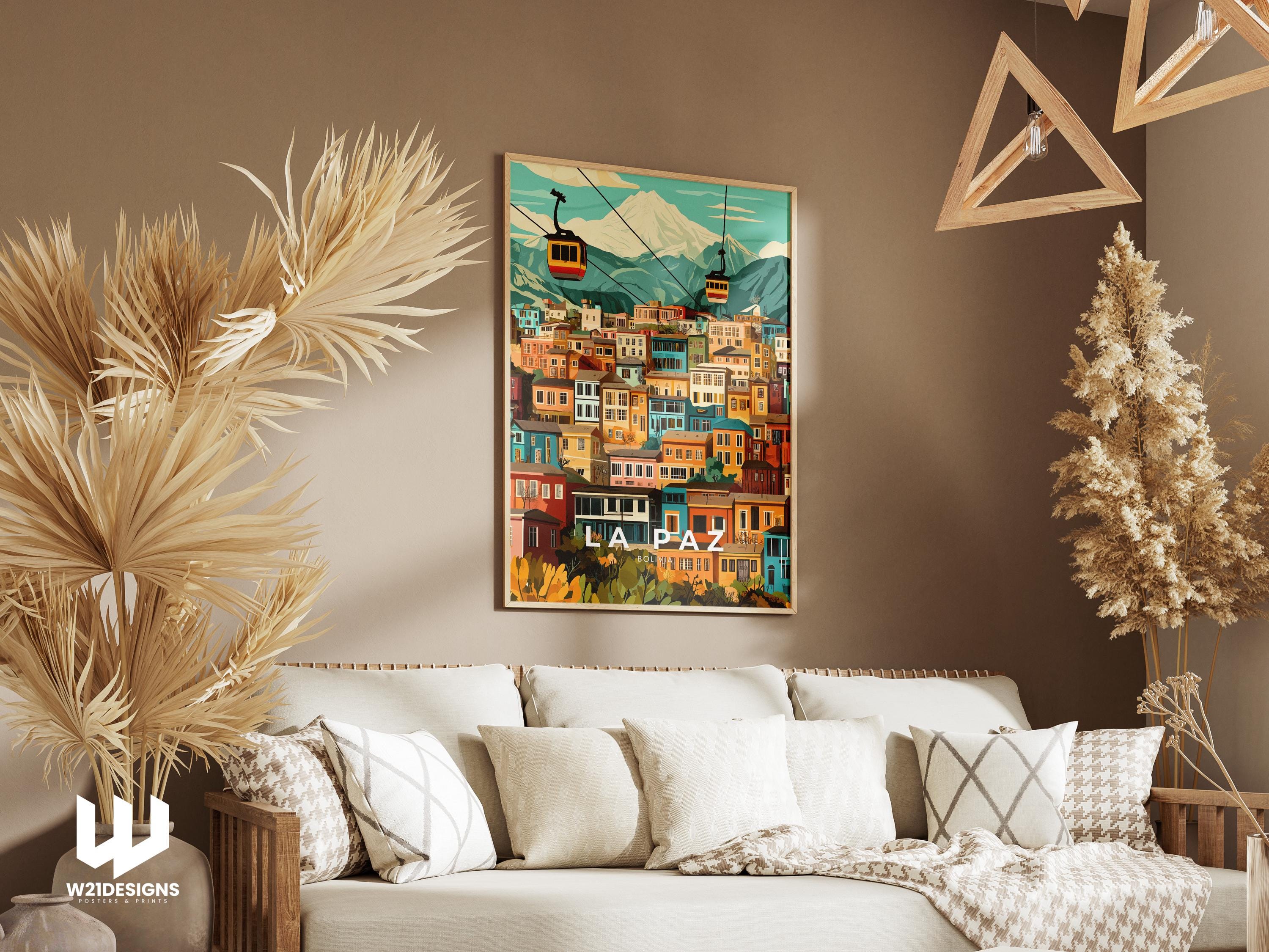 La Paz Bolivia Travel Print: Andes Mountains Cityscape Poster