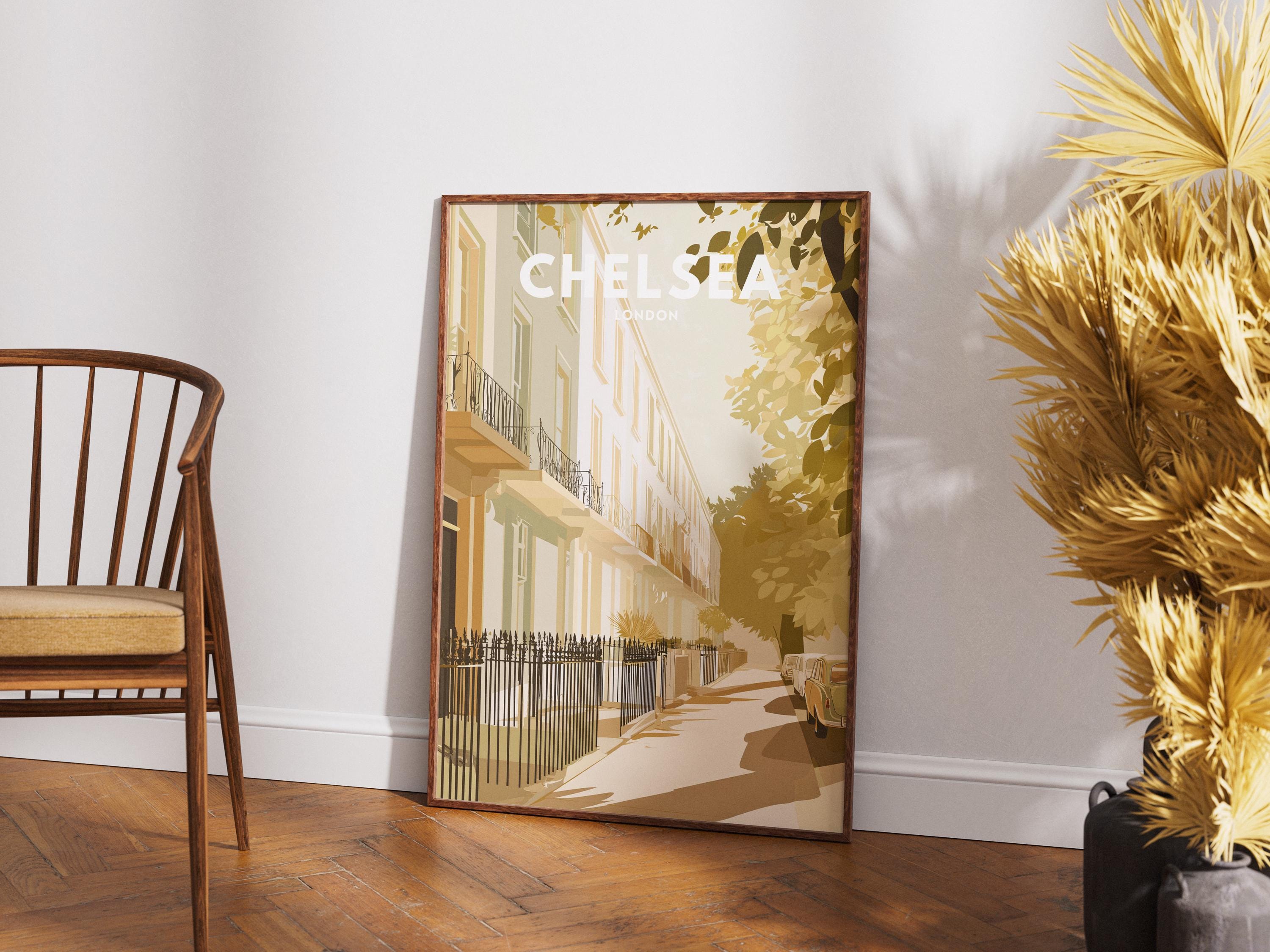 Chelsea London Travel Poster Print | Vintage Townhouse Wall Art | Minimal London Street Illustration