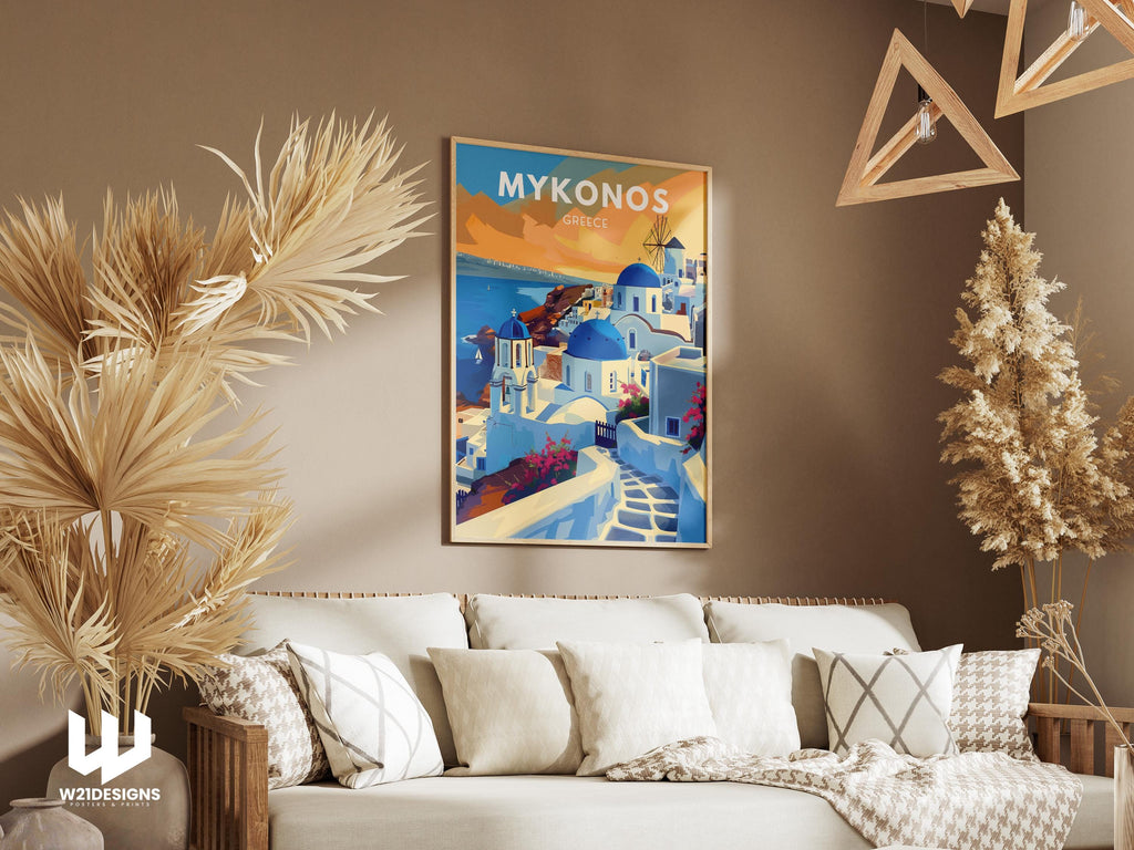 Mykonos Greece Travel Poster: Cycladic Island Art Print