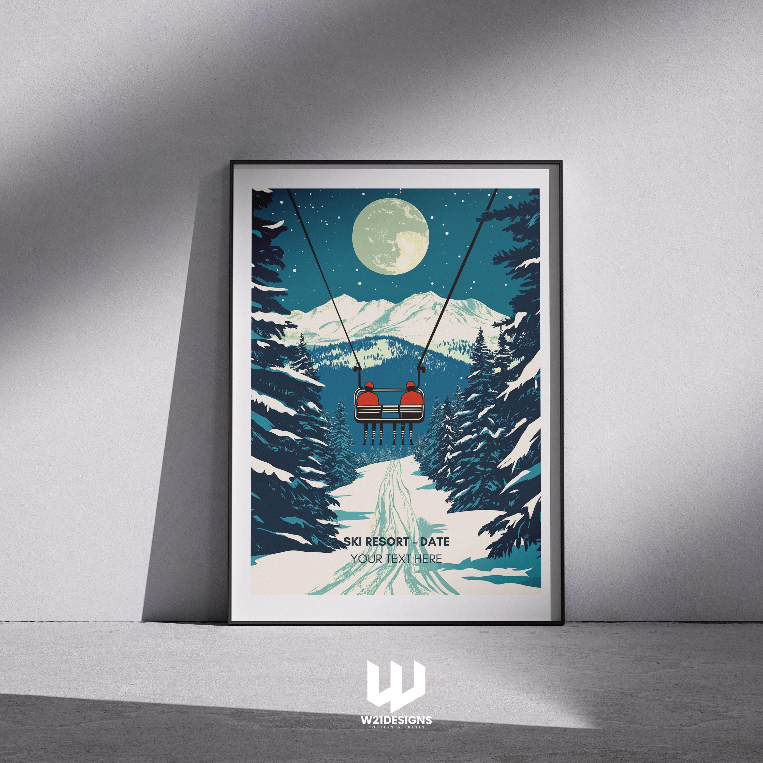 Custom Ski Chairlift Poster: Winter Sports Couple Art