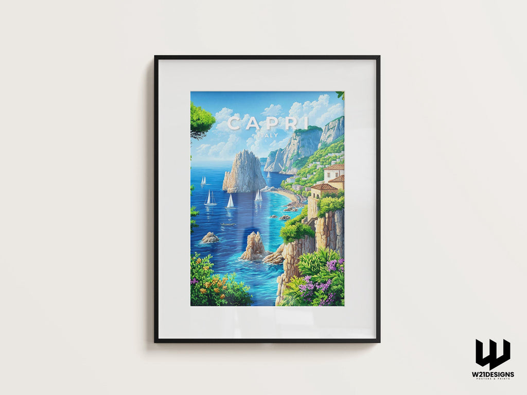 Capri Italy Travel Poster: Amalfi Coast Art Print