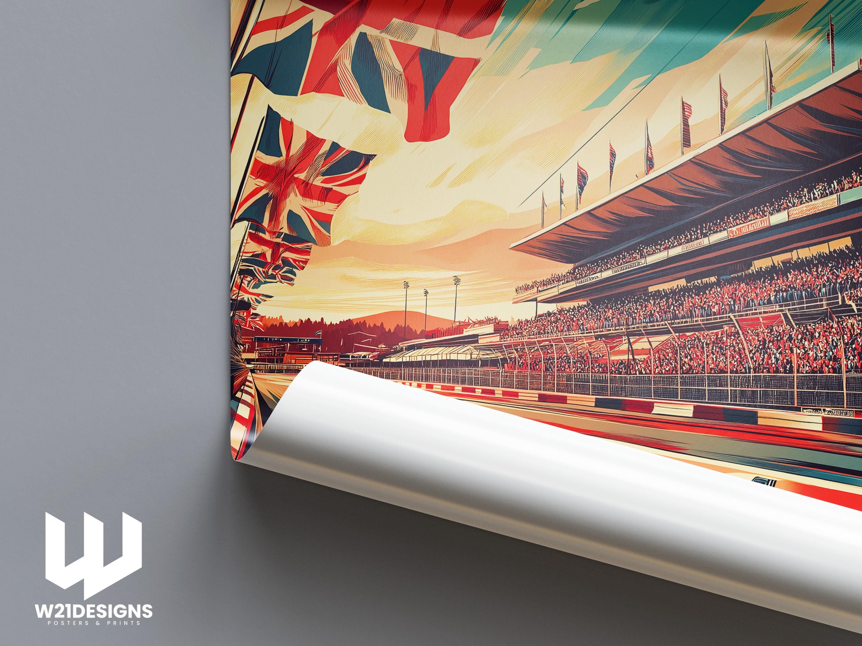 Silverstone Grand Prix Poster: Vintage British F1 Racing Art Print