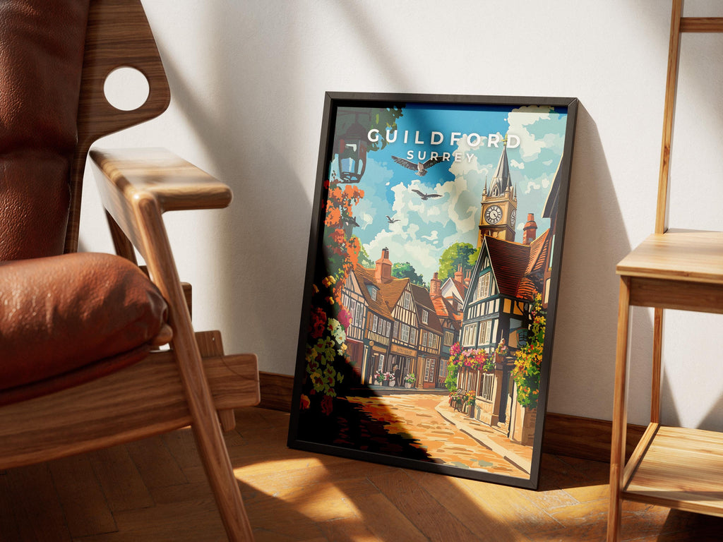 Guildford Travel Poster: Vintage Surrey Print, UK Wall Art