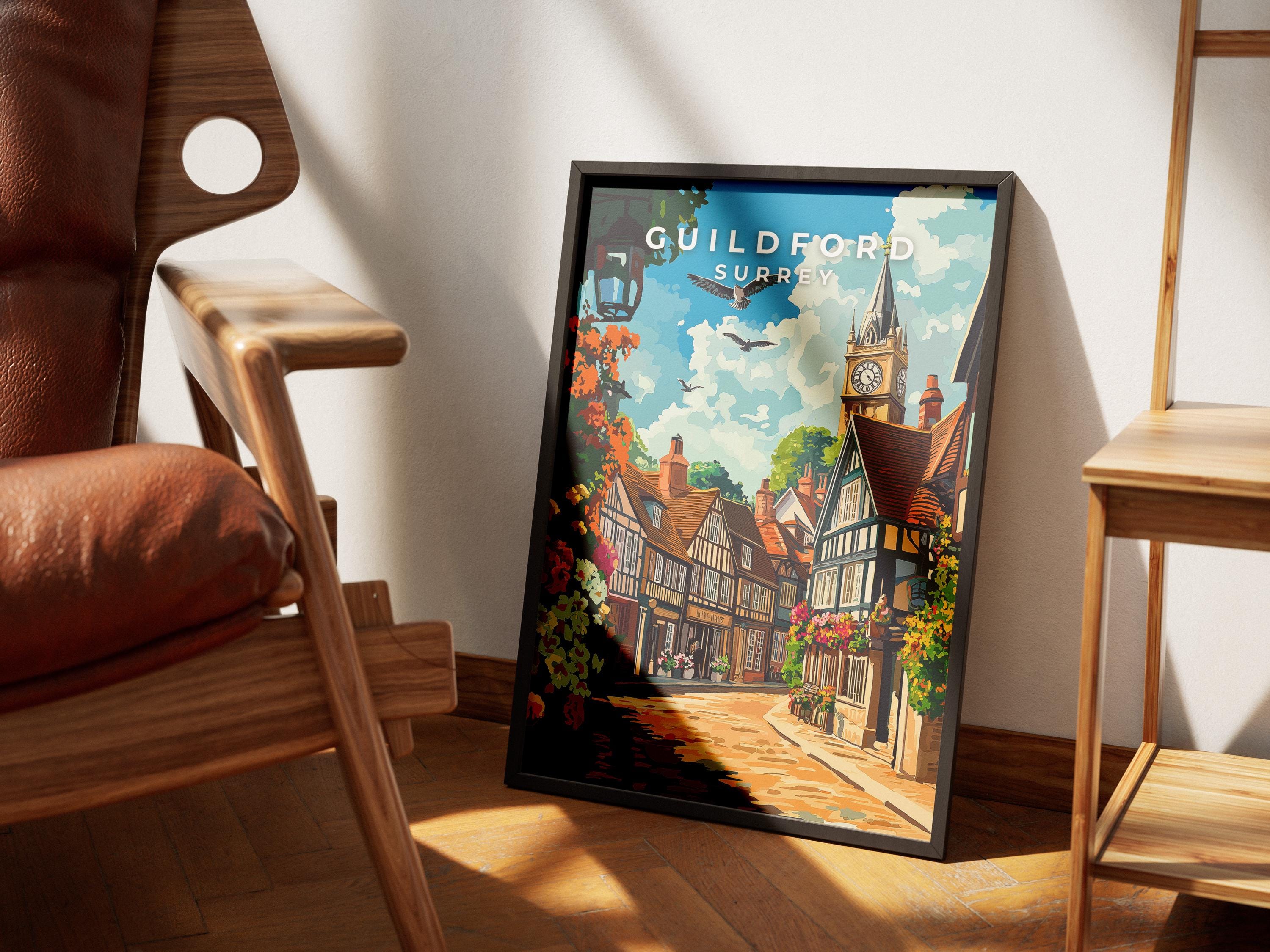 Guildford Travel Poster: Vintage Surrey Print, UK Wall Art