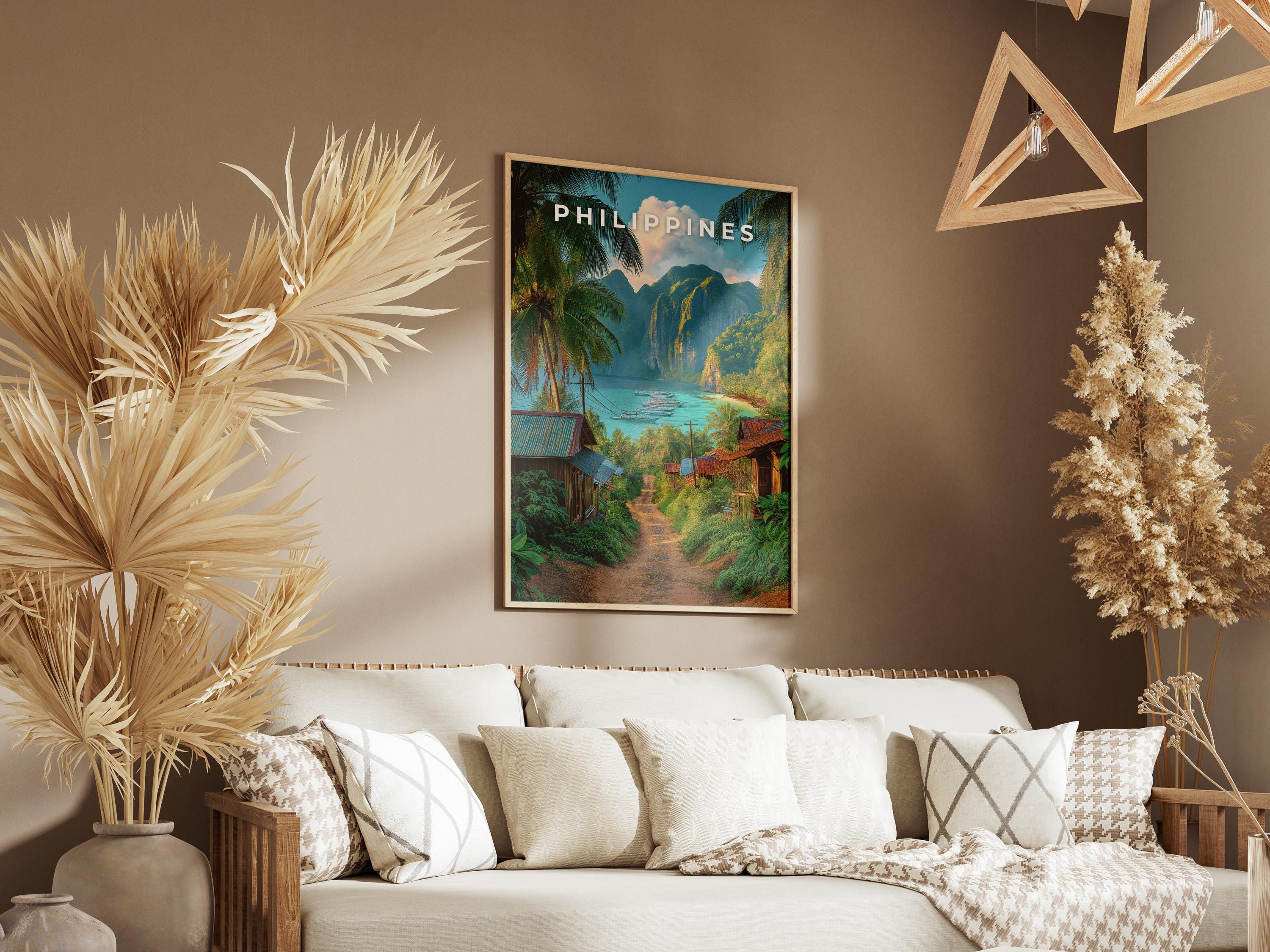 Philippines Travel Print: Tropical Island Village Coastal Art