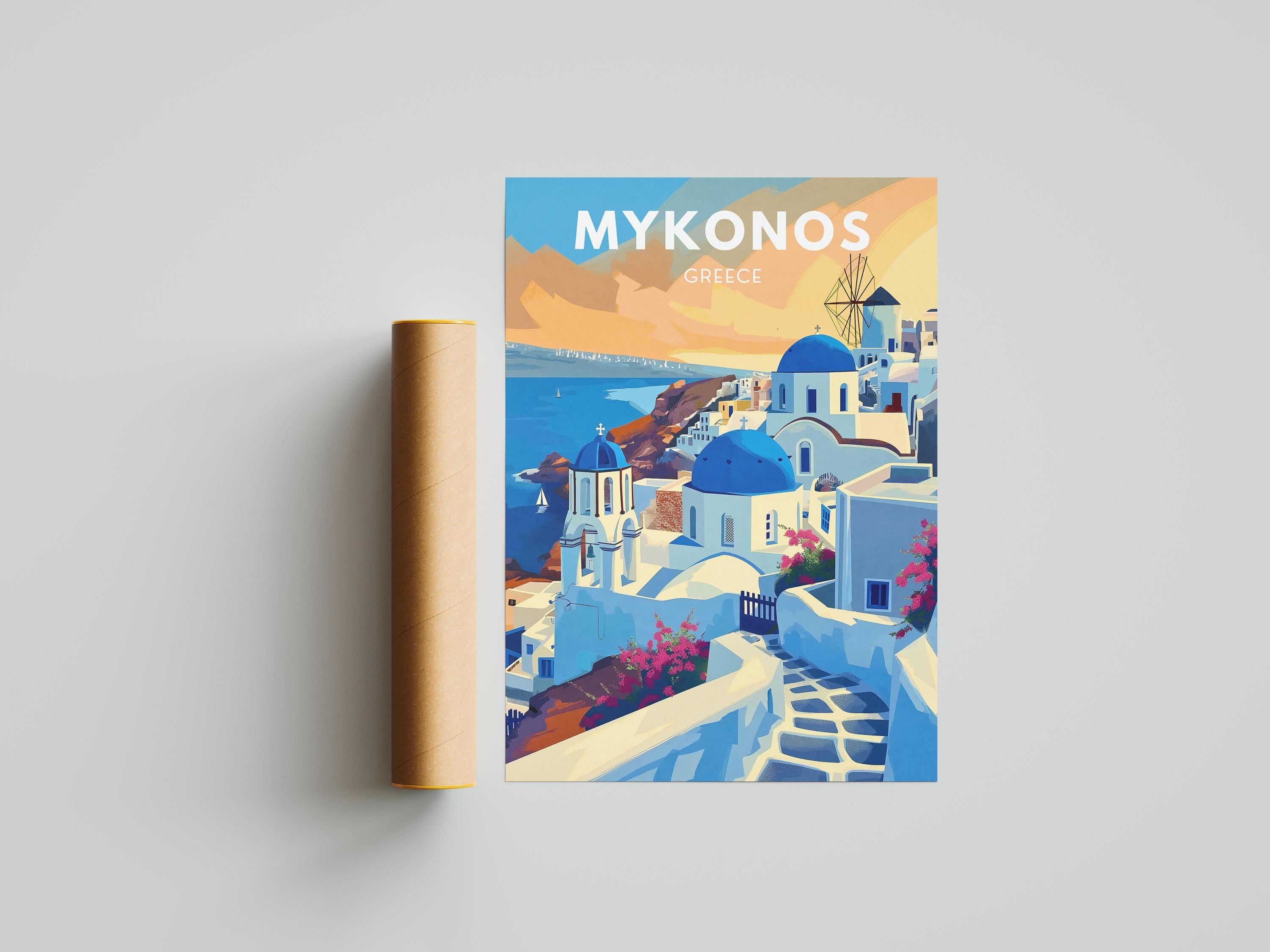 Mykonos Greece Travel Poster: Cycladic Island Art Print