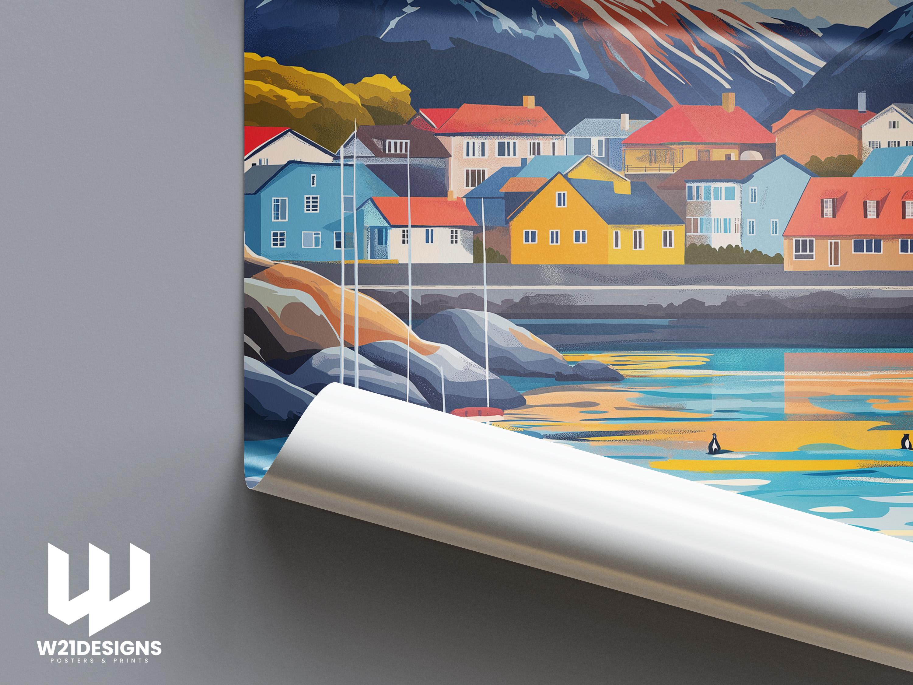 Ushuaia Argentina Travel Poster: Patagonia Penguin Art Print