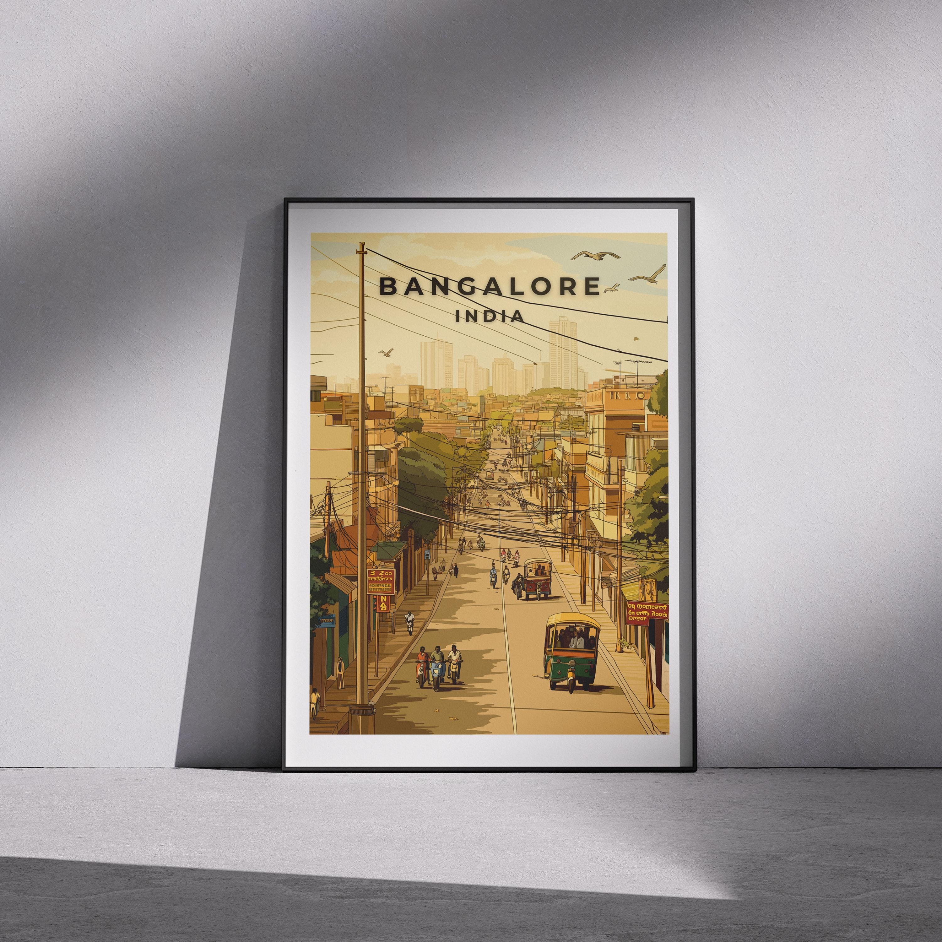 Bangalore India Travel Poster: Urban Cityscape Art Print