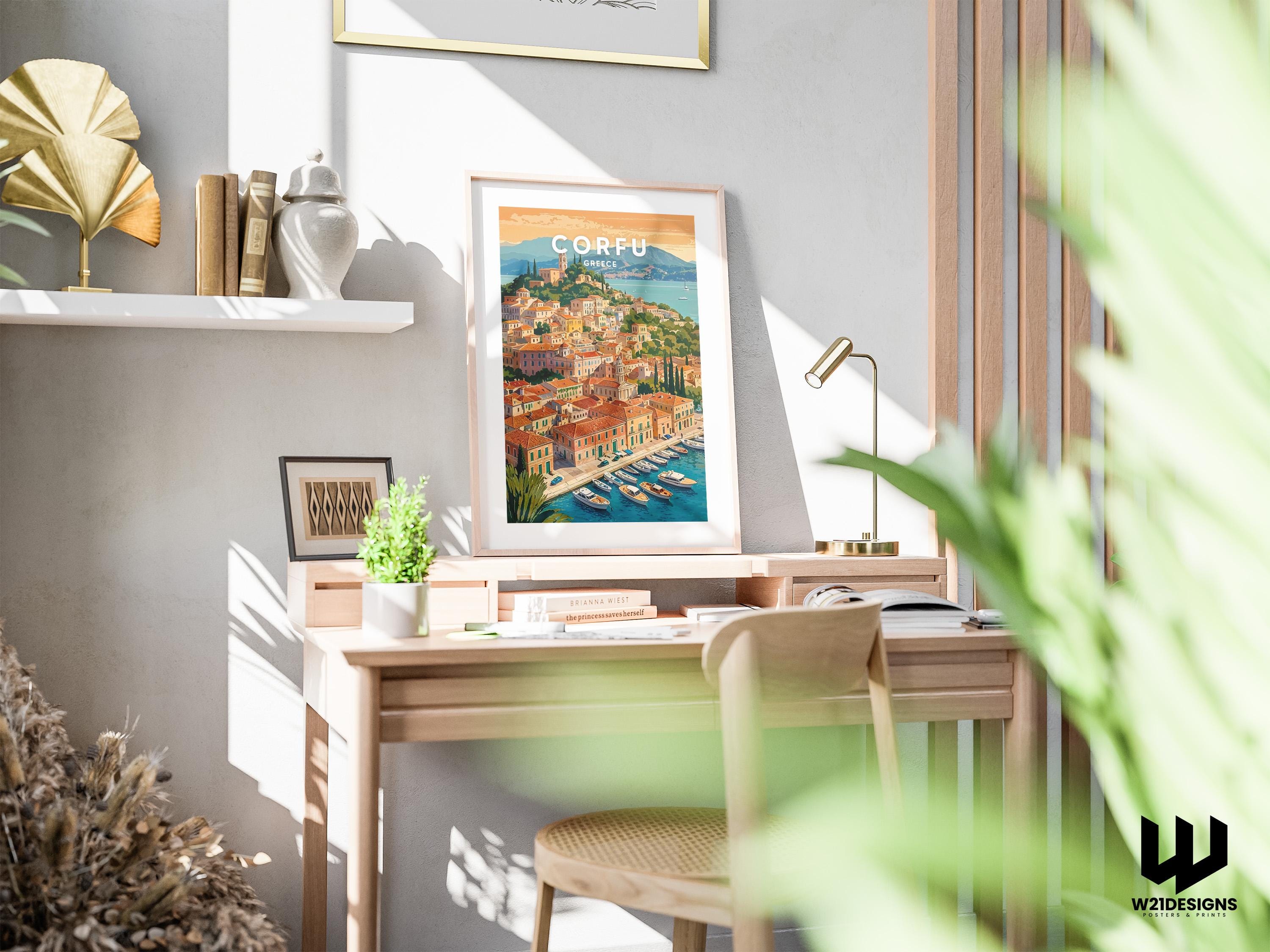 Corfu Greece Travel Poster: Mediterranean Coastal Art Print