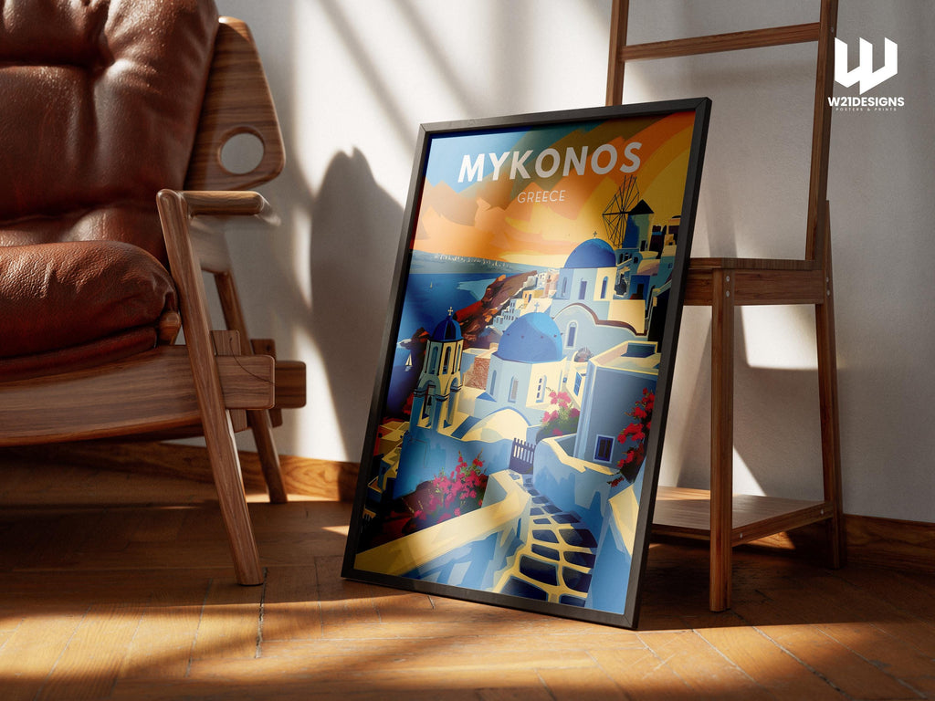 Mykonos Greece Travel Poster: Cycladic Island Art Print