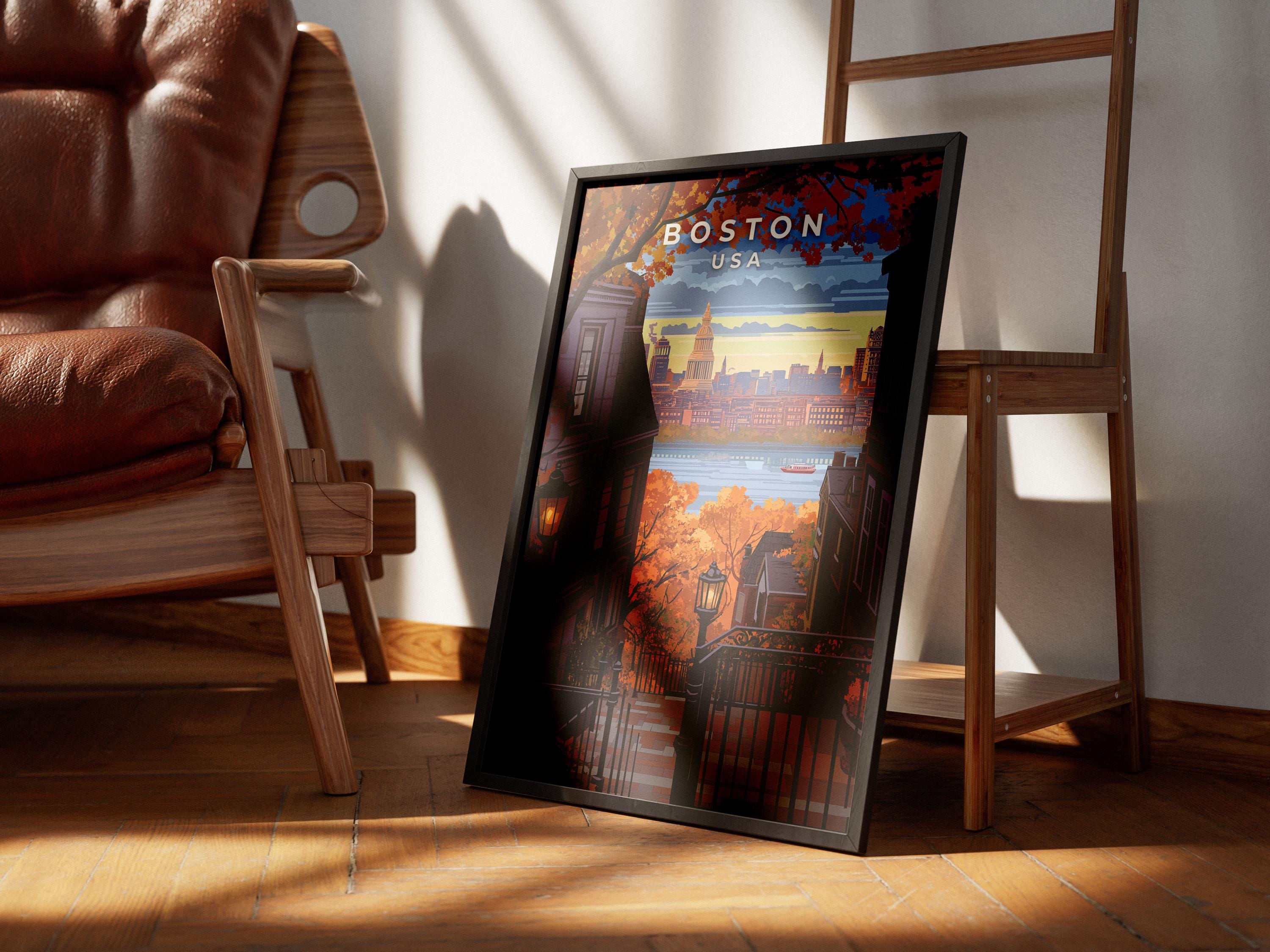 Boston Travel Poster: Vintage Beacon Hill Skyline Art Print