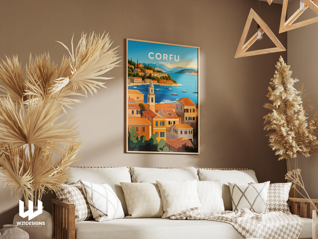 Corfu Greece Travel Poster: Mediterranean Island Art Print