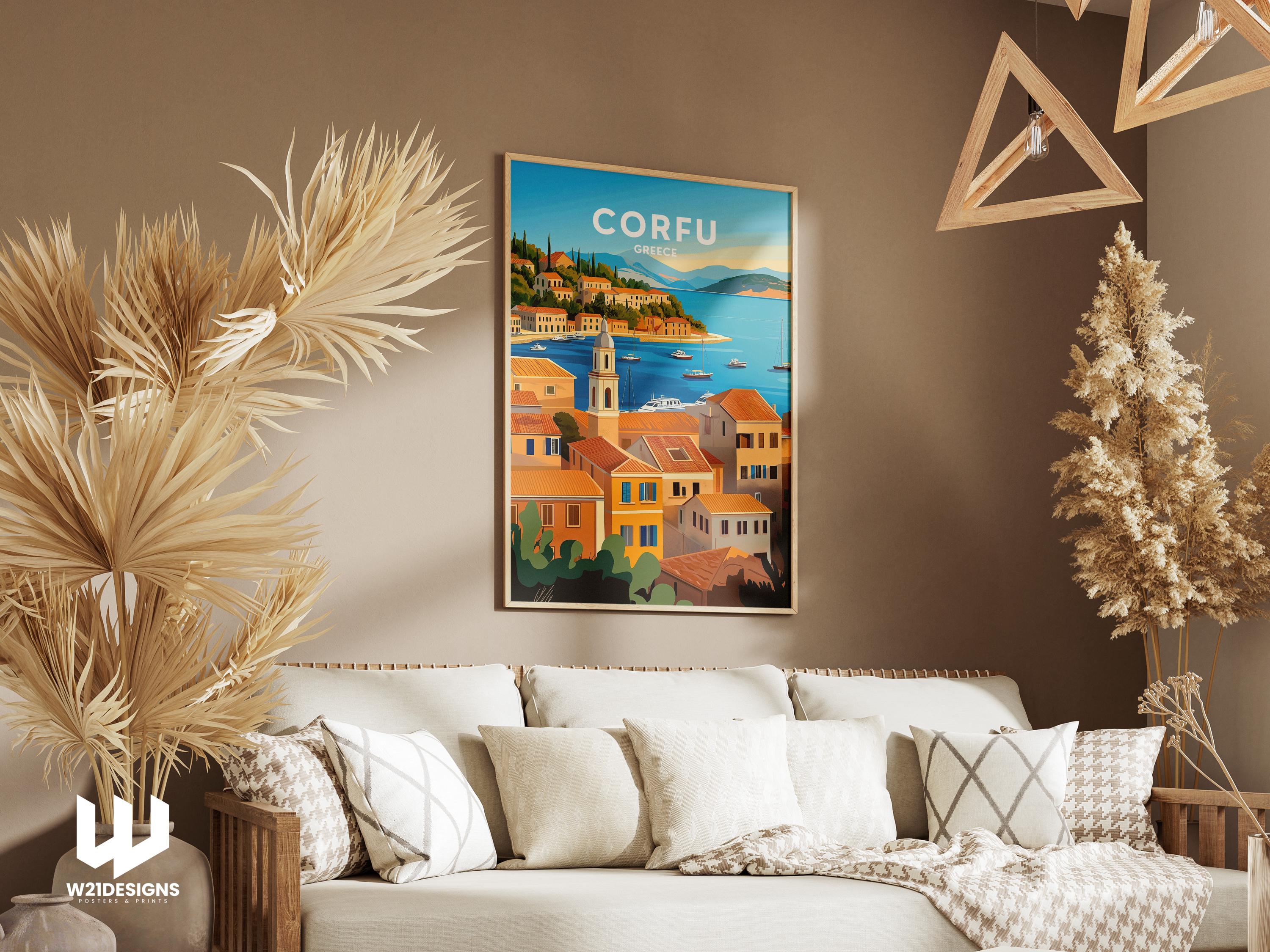 Corfu Greece Travel Poster: Mediterranean Island Art Print