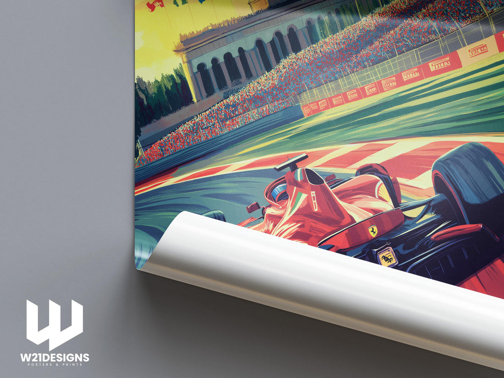 Monza Grand Prix Poster: Ferrari F1 Racing Art Print