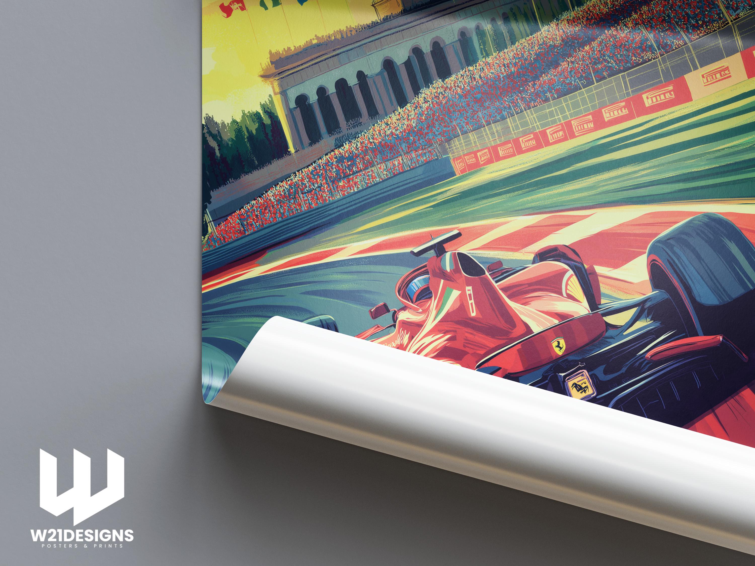 Monza Grand Prix Poster: Ferrari F1 Racing Art Print