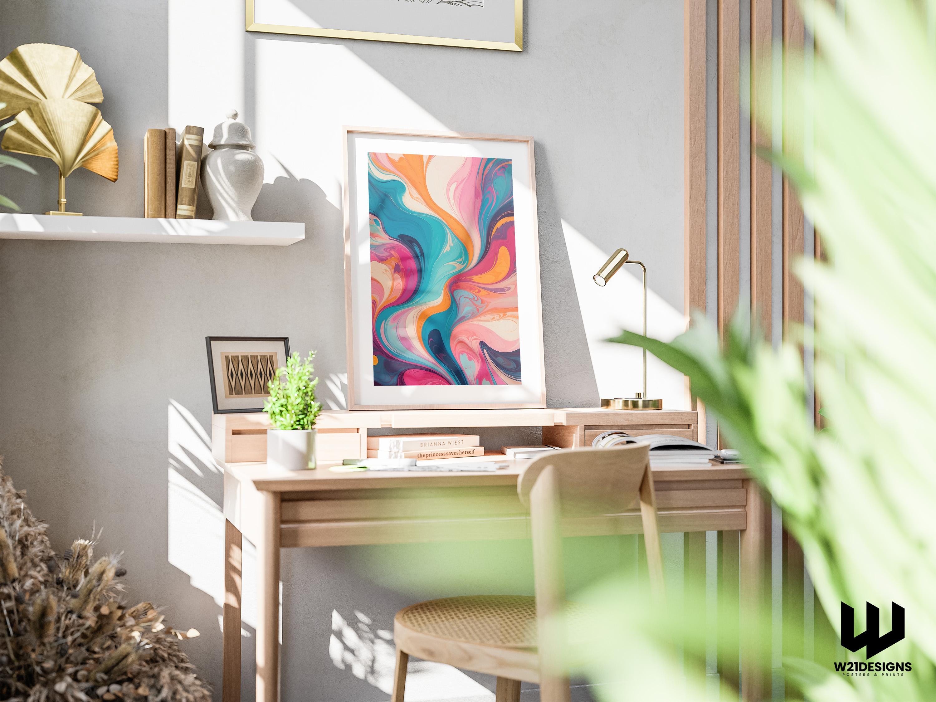 Abstract Fluid Art Print: Vibrant Swirls, Modern Home Decor