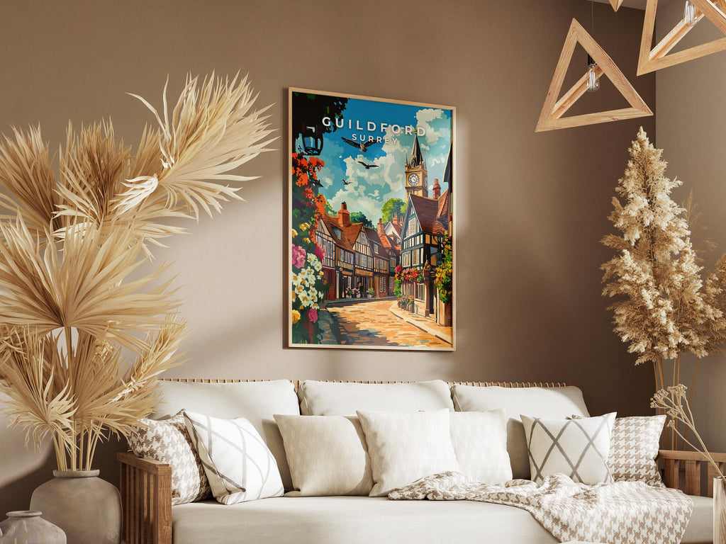 Guildford Travel Poster: Vintage Surrey Print, UK Wall Art
