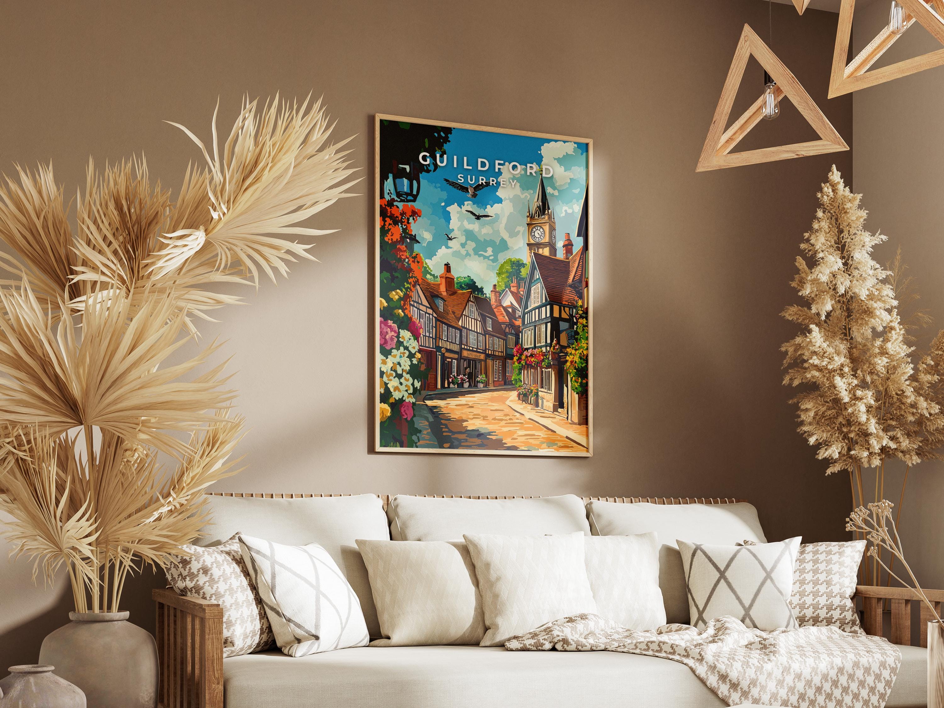 Guildford Travel Poster: Vintage Surrey Print, UK Wall Art