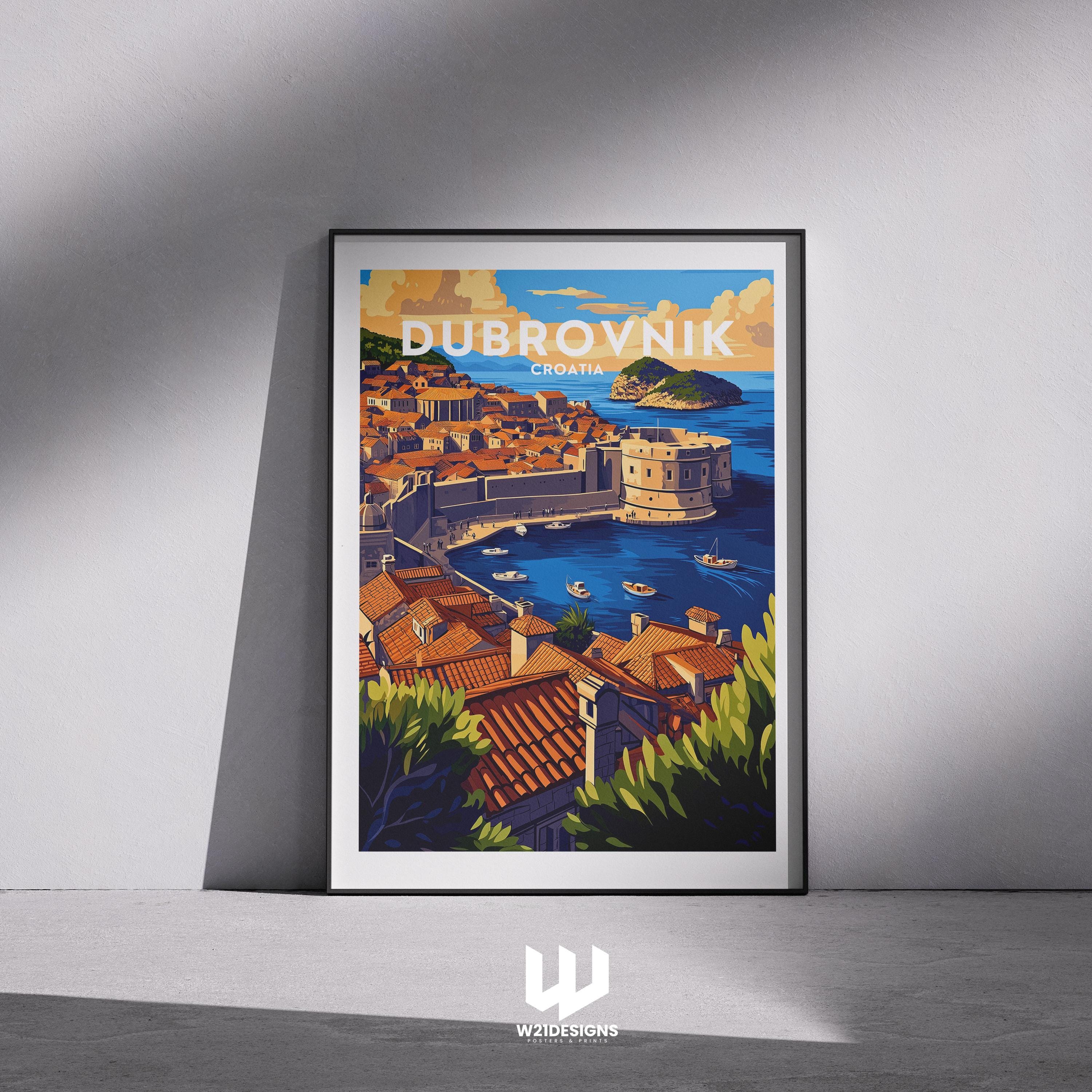 Dubrovnik Croatia Travel Poster: Adriatic Coast Art Print