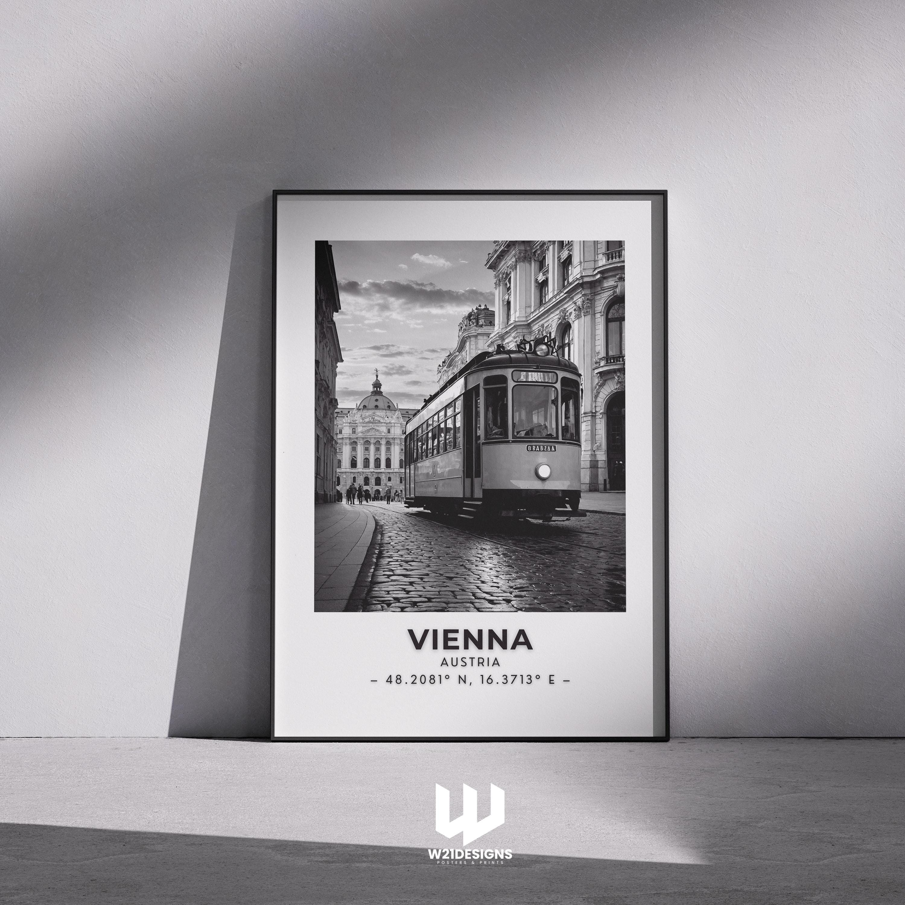 Vienna Tram Print: Vintage Black & White Austria Travel Poster