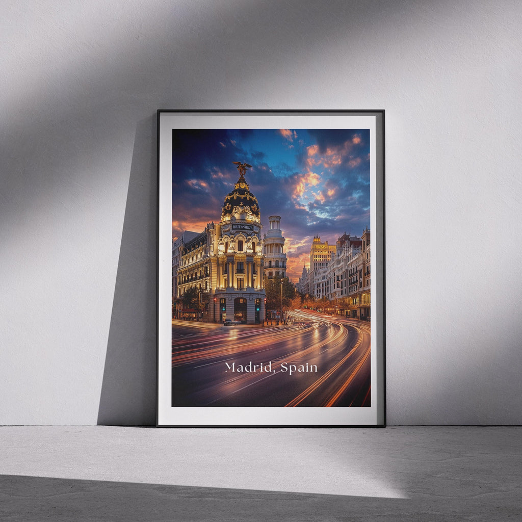 Madrid Spain Poster: Gran Vía Night Cityscape Art Print