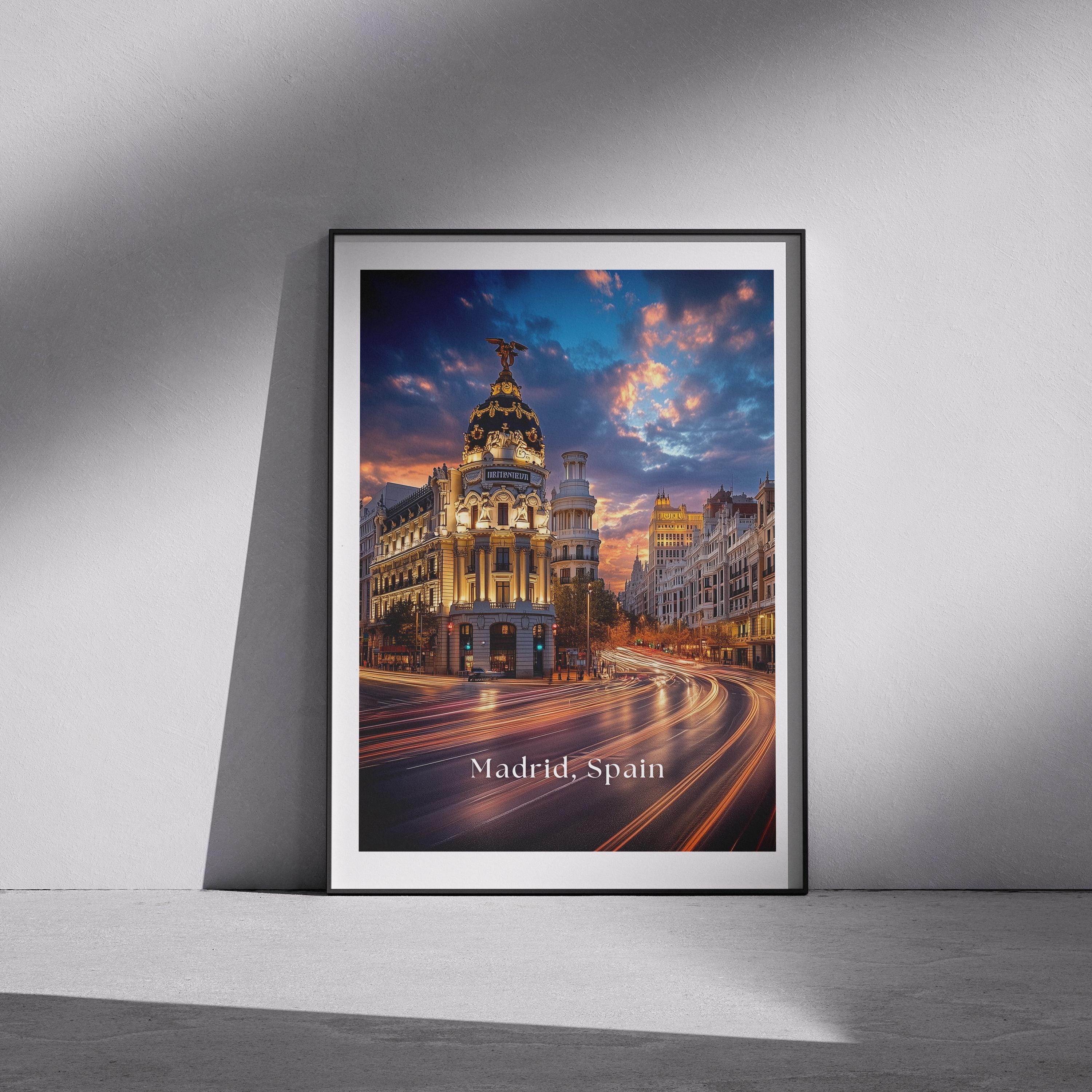 Madrid Spain Poster: Gran Vía Night Cityscape Art Print