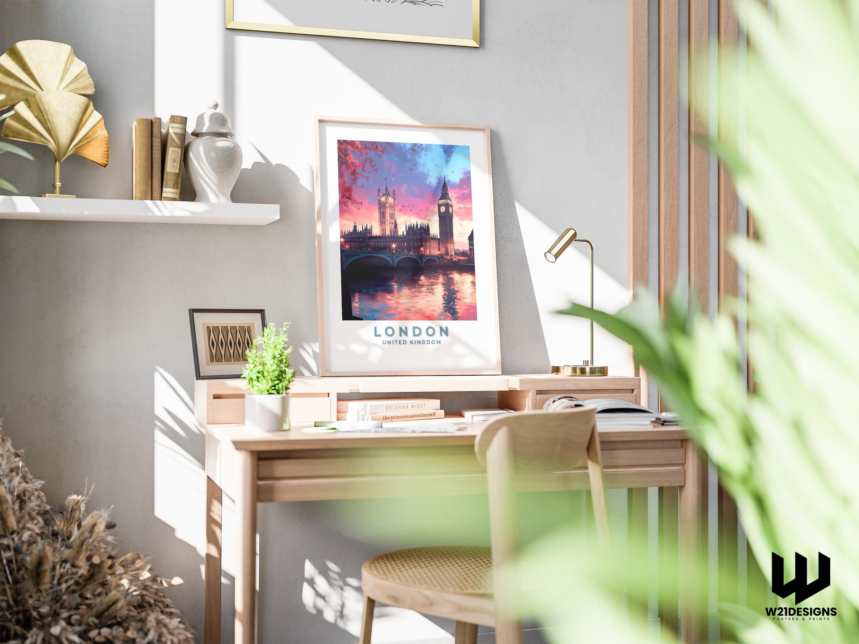 London Skyline Poster: Big Ben & Westminster Bridge Art Print