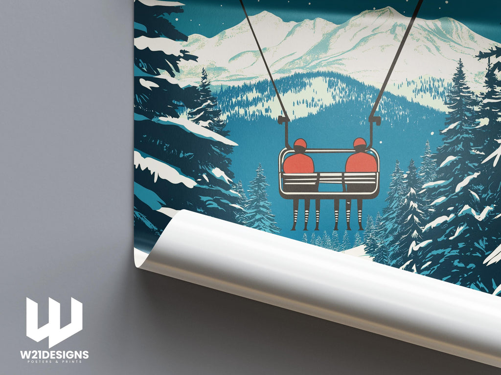 Custom Ski Chairlift Poster: Winter Sports Couple Art