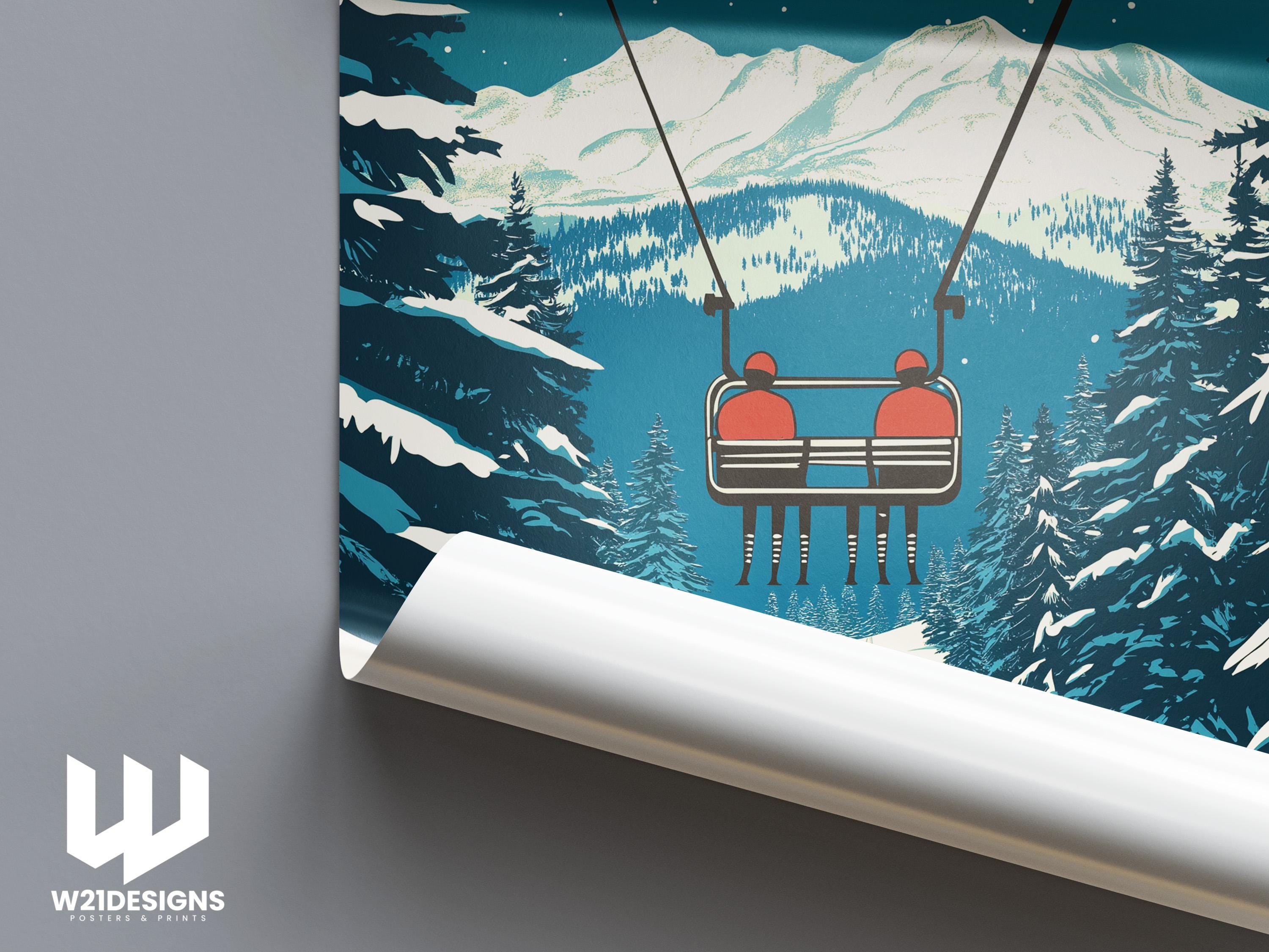 Custom Ski Chairlift Poster: Winter Sports Couple Art