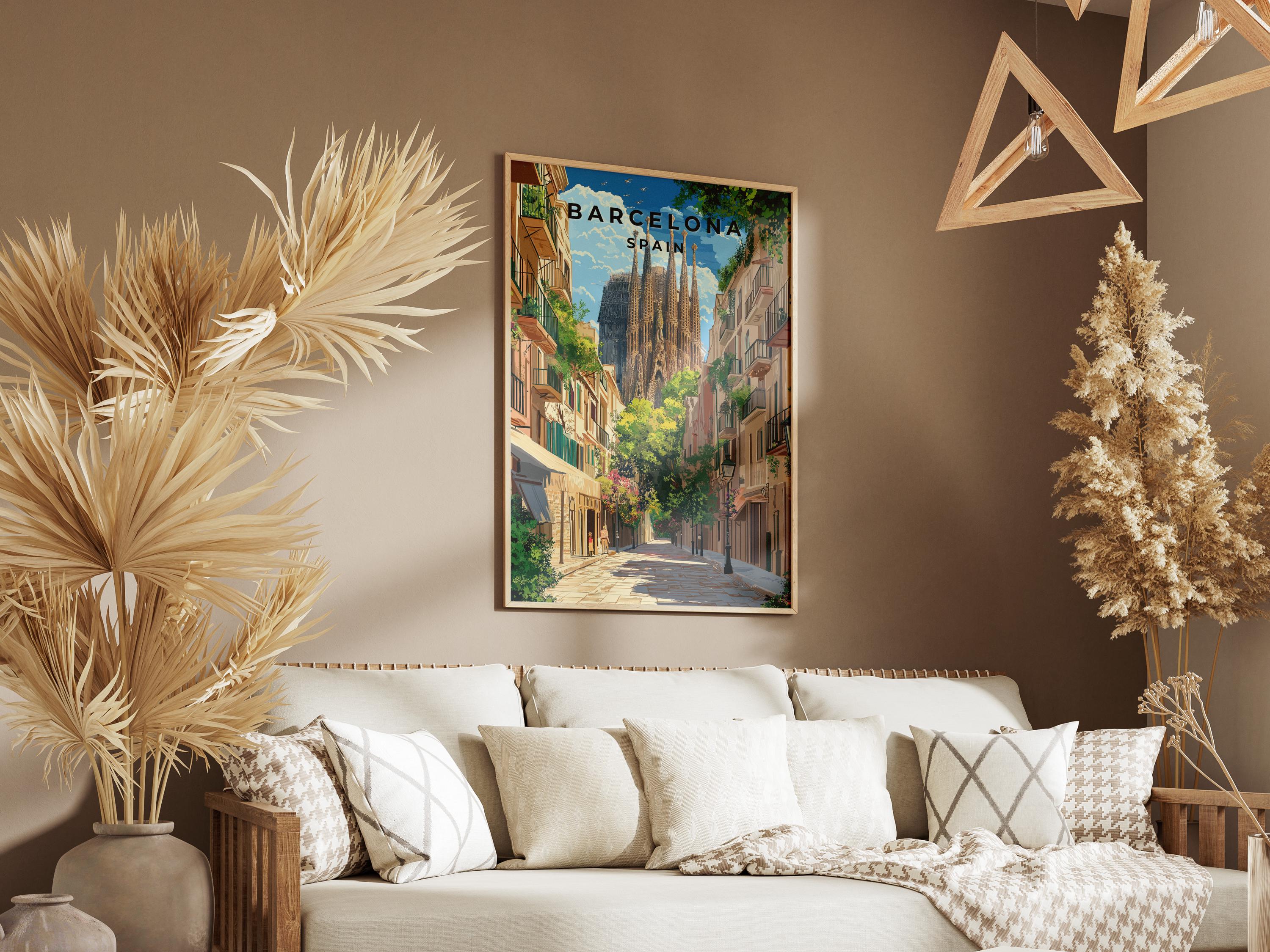 Barcelona Travel Poster: Vintage Sagrada Família Print